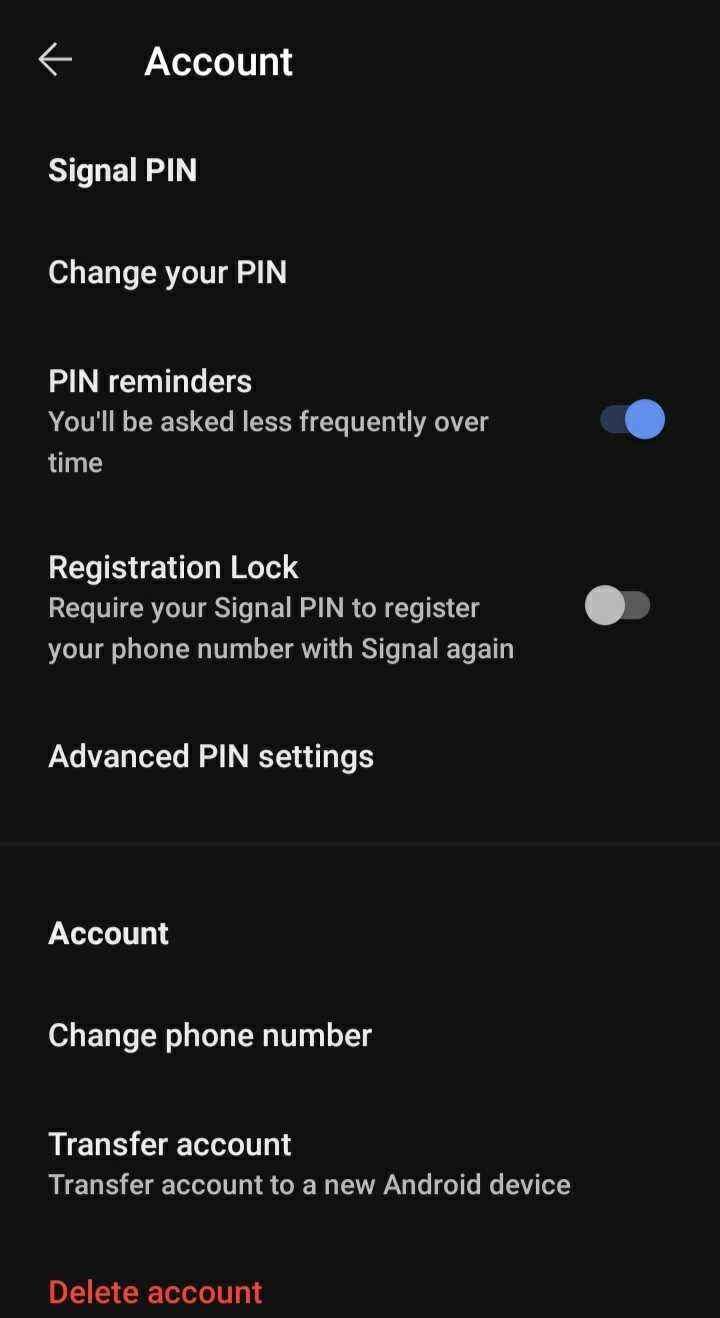 signal account settings screenshot