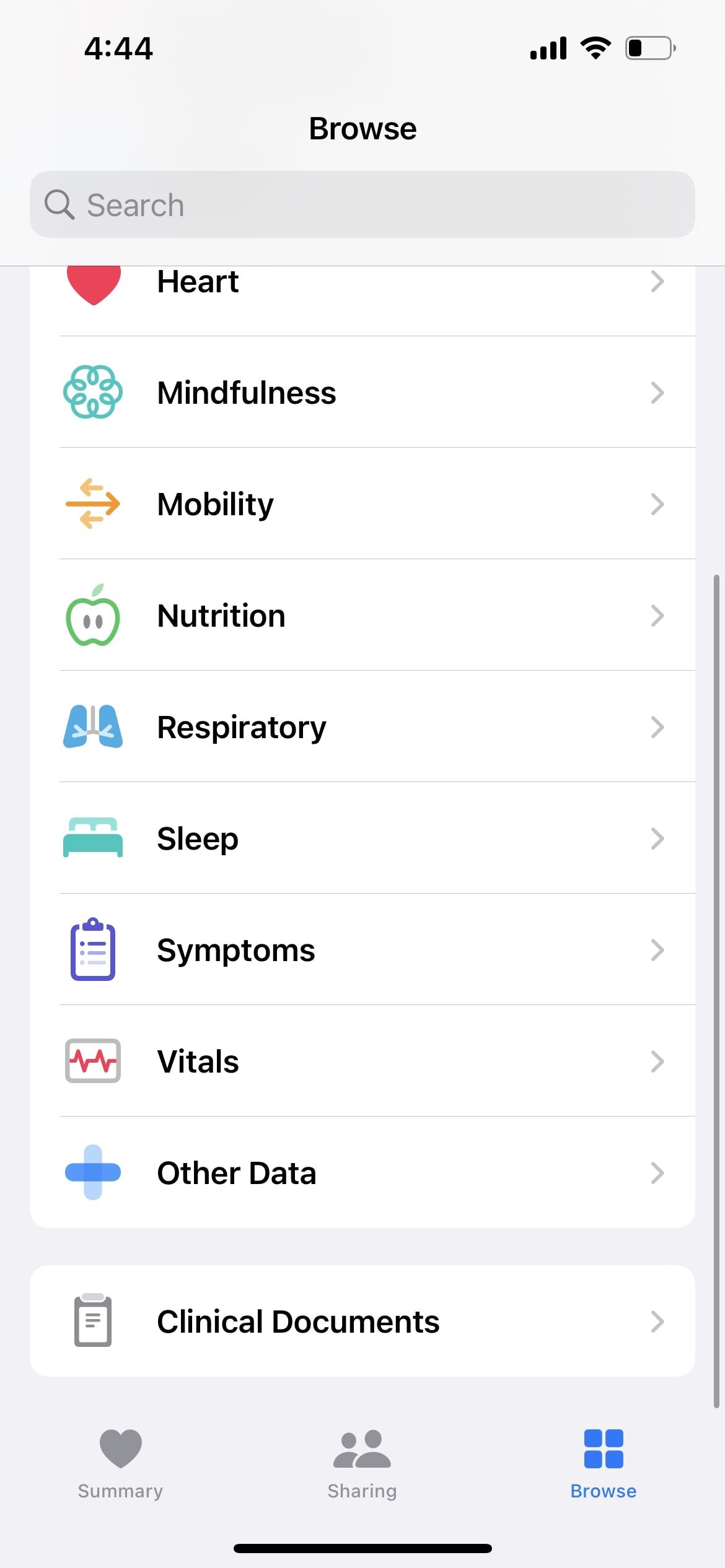 browse tab in iphone health app