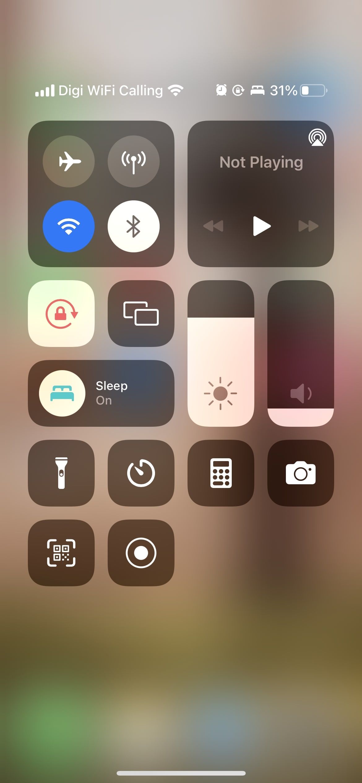 sleep mode turned on in iphone control center 