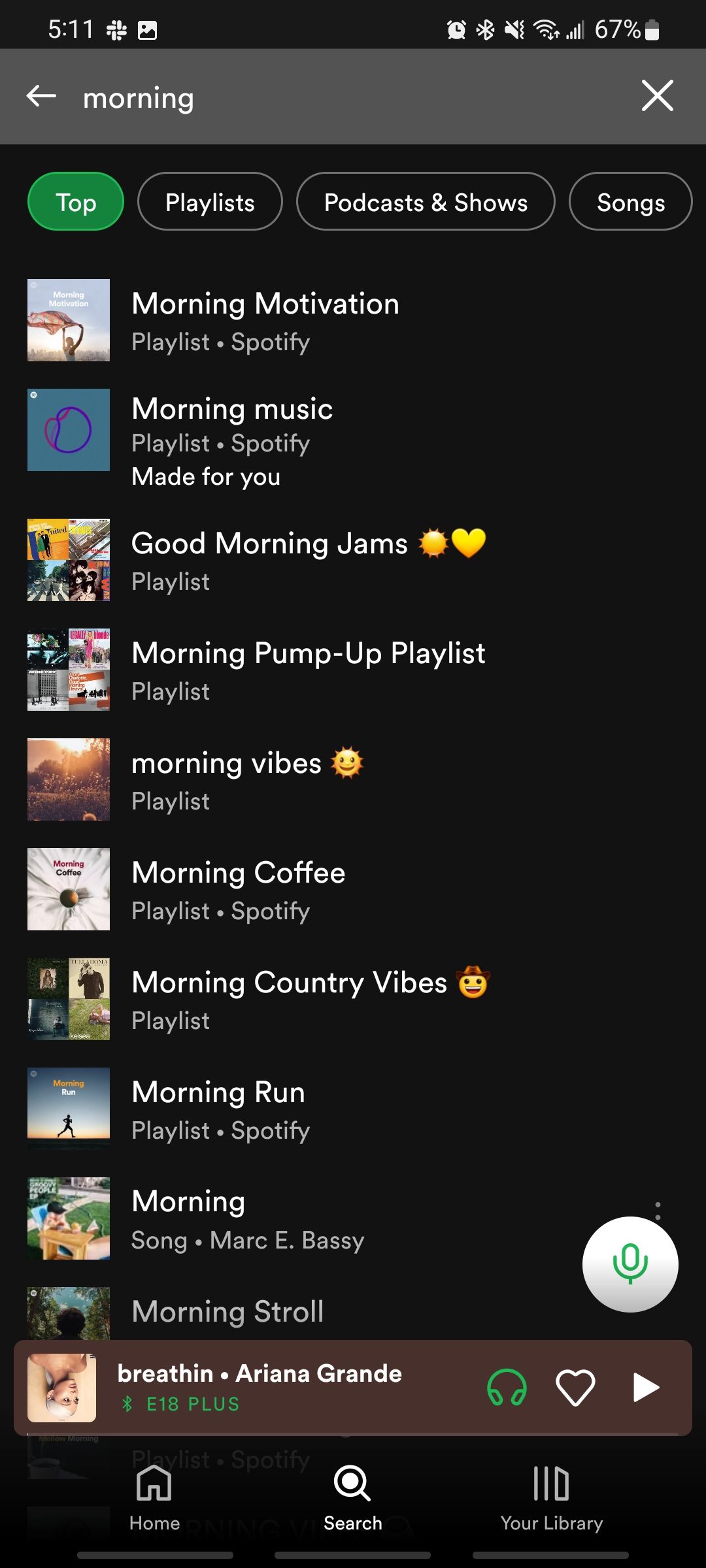 spotify results when searching morning