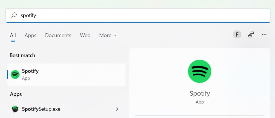 Spotify in the Windows search results.