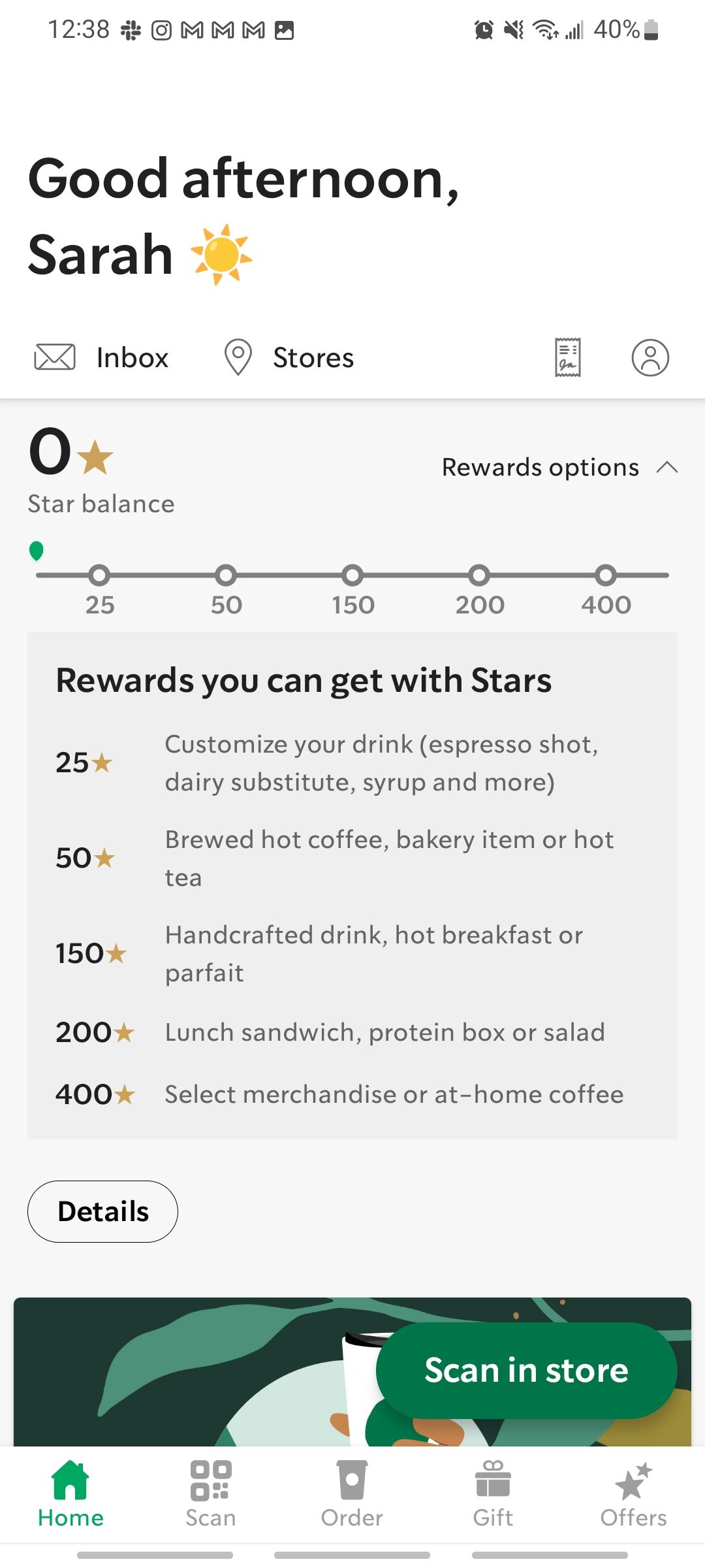starbucks stars explanation on available rewards