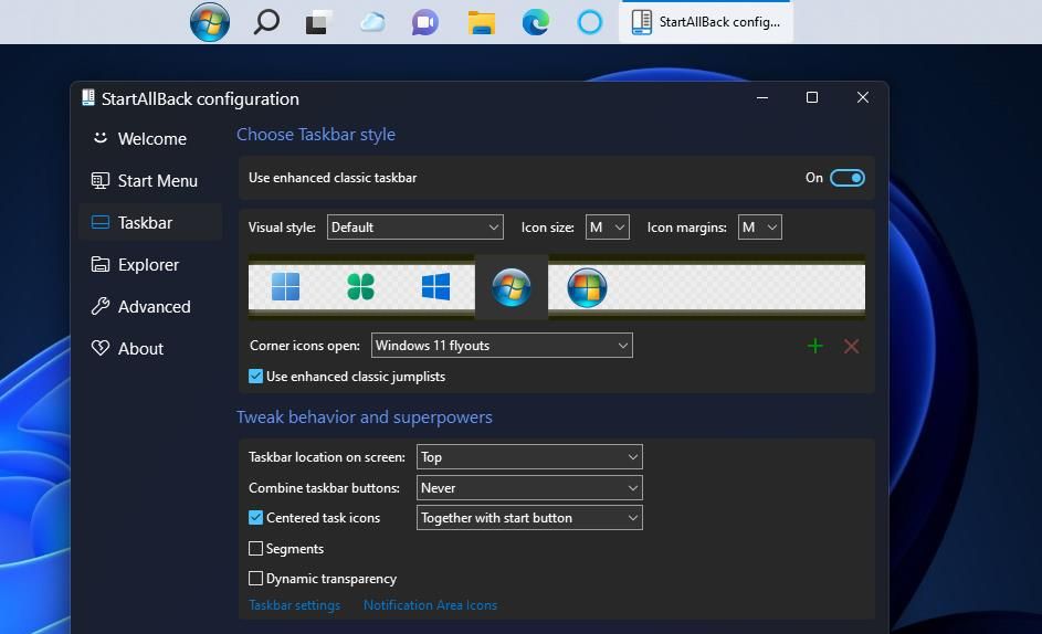 A taskbar on top in Windows 11