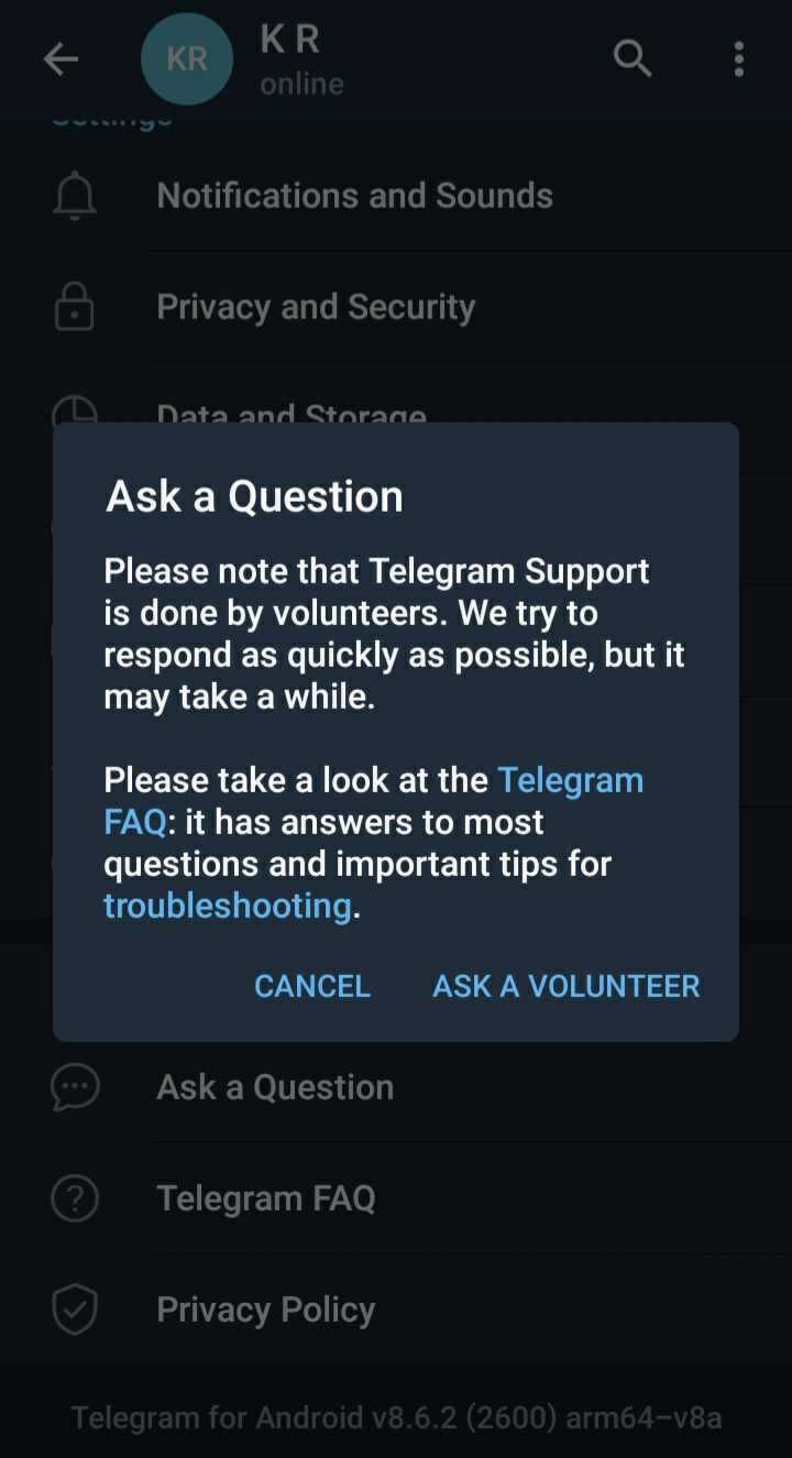 telegram customer support screenshot