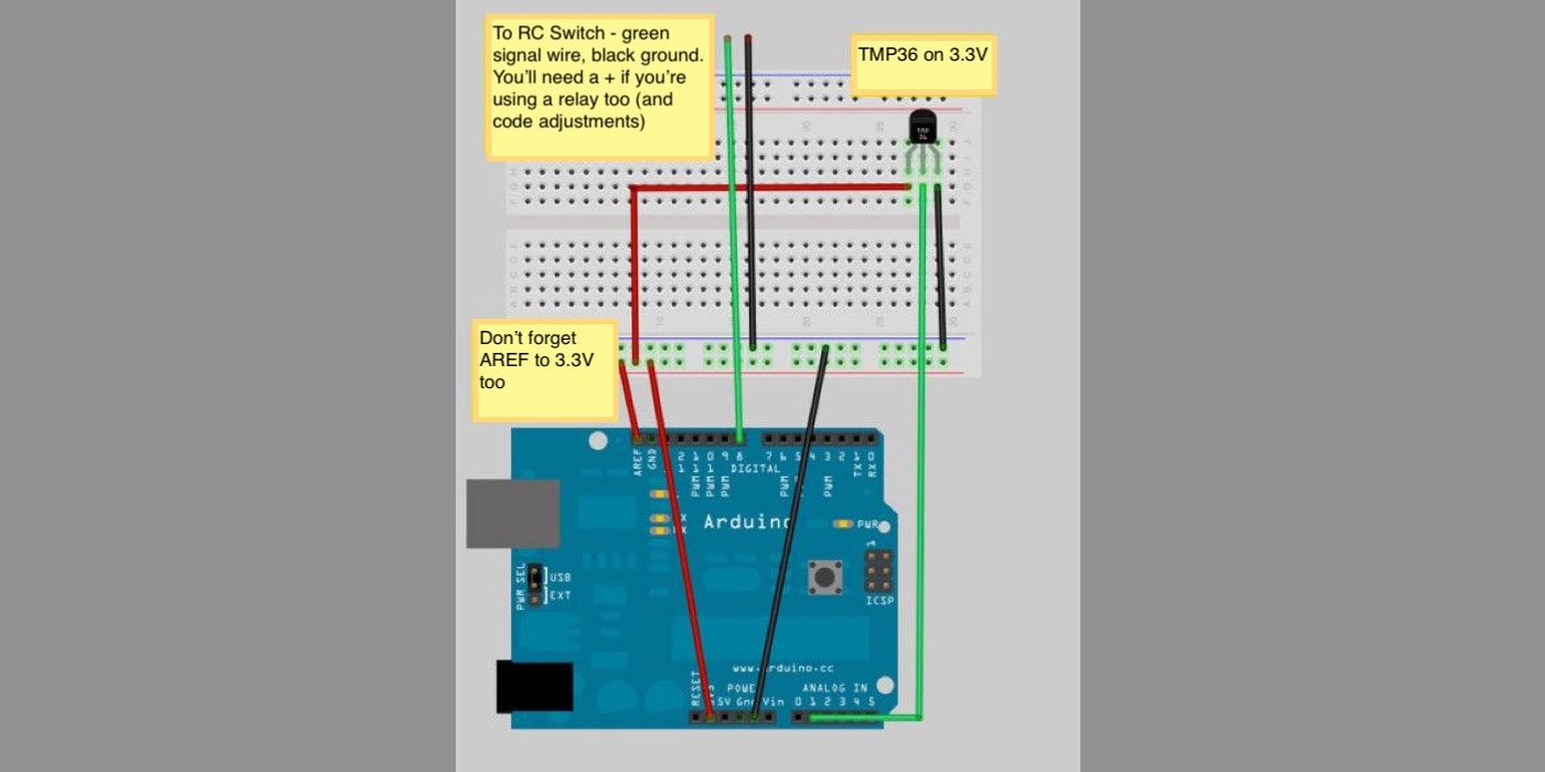 An arduino wiring diagram for a temperature controller