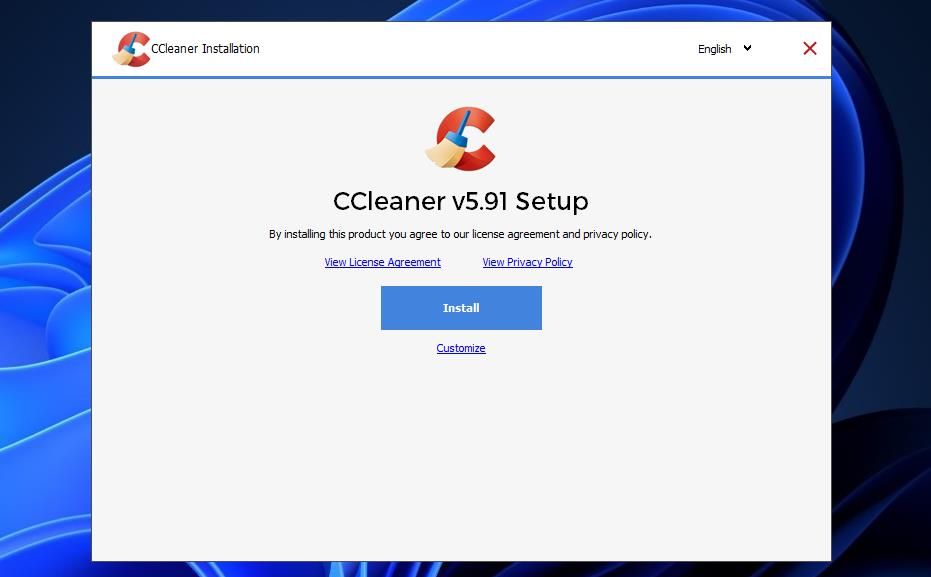 The CCleaner Installation window 