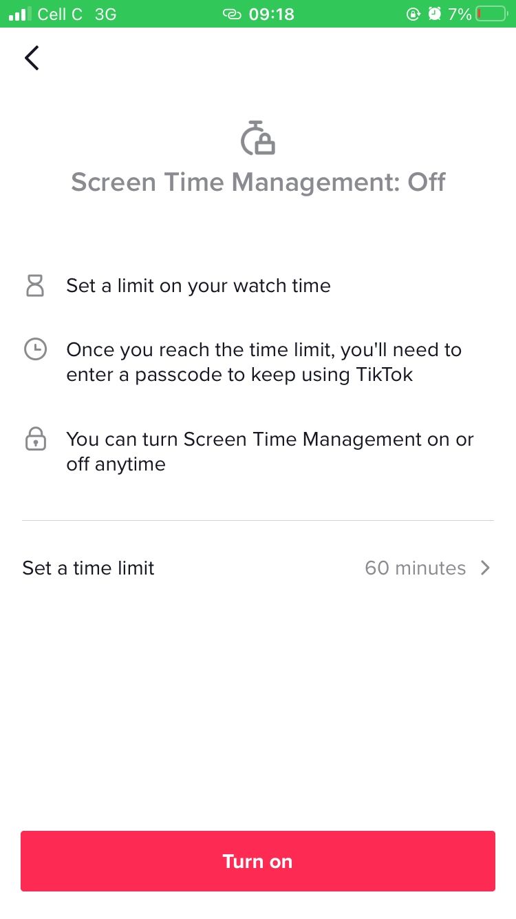 tiktok screen time management page