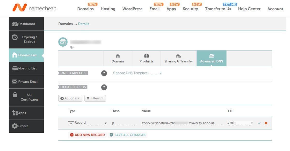 رکورد txt namecheap را تایپ کنید