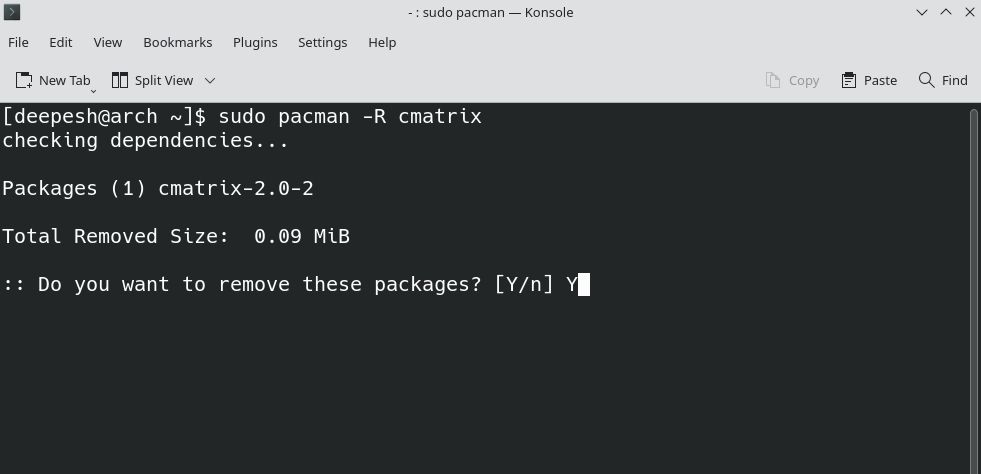 uninstalling packages using pacman