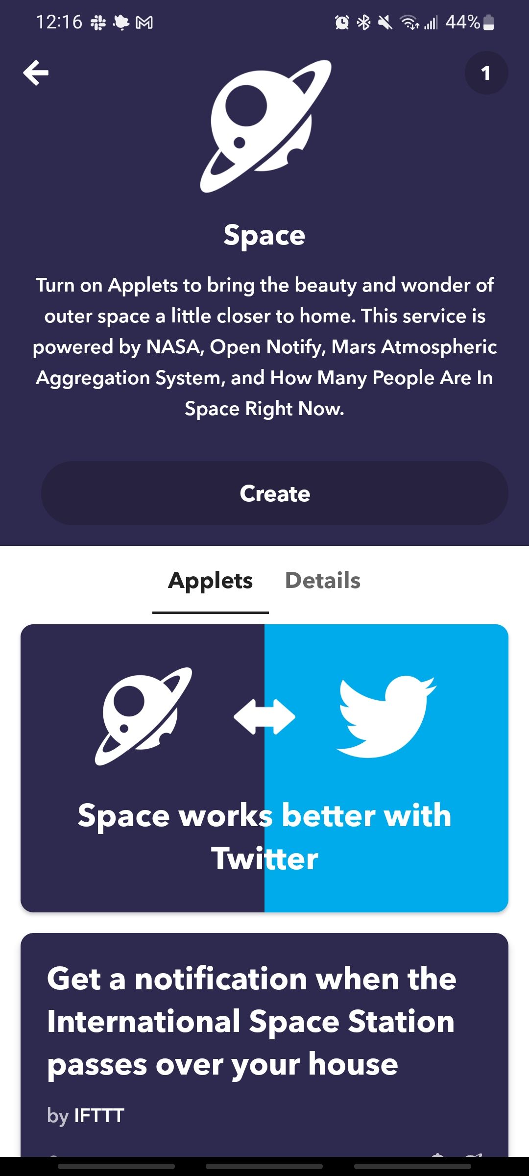 unique space applets in ifttt app