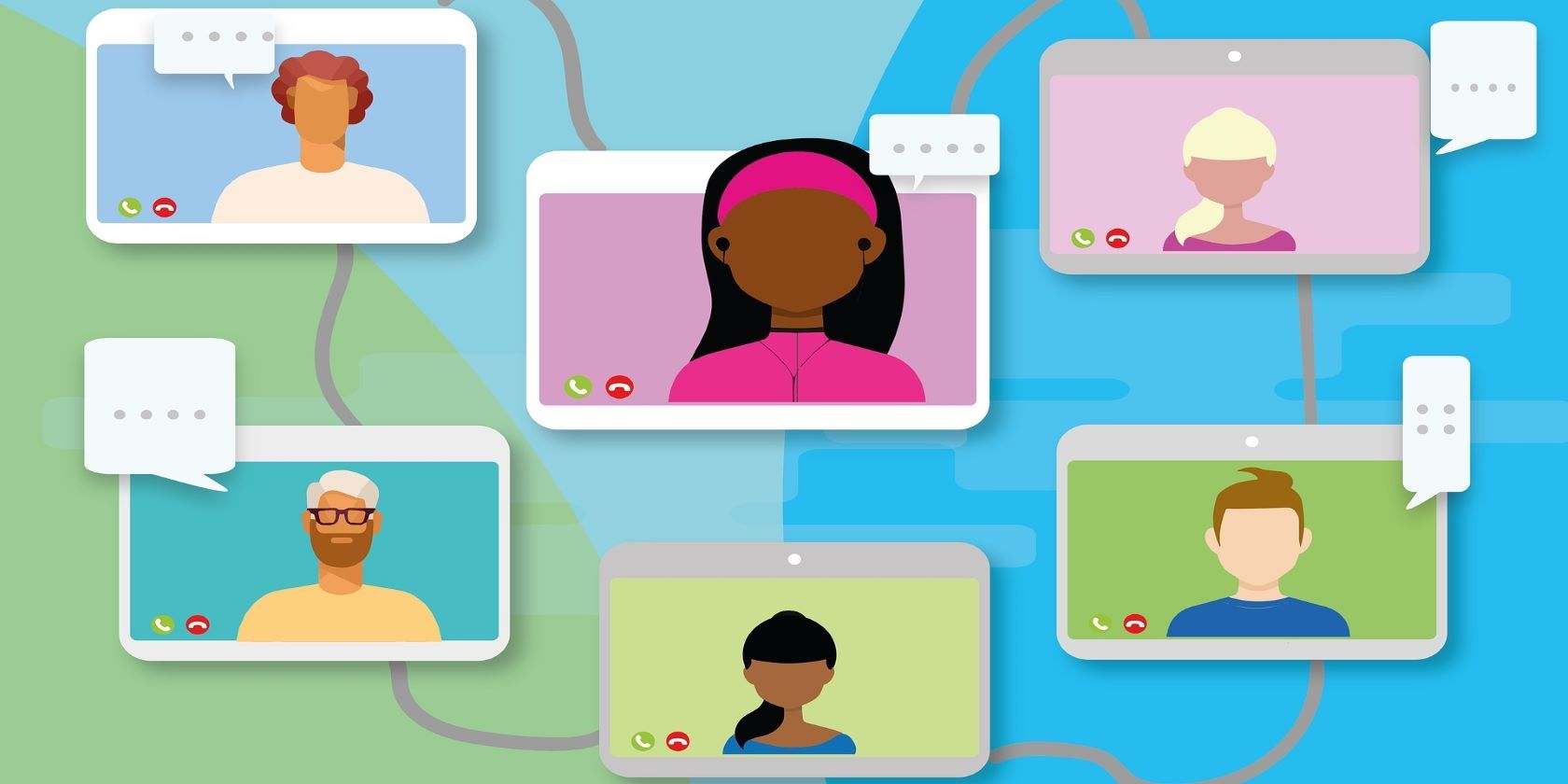 Illustration of Multiple Digital Video Windows With People Talking