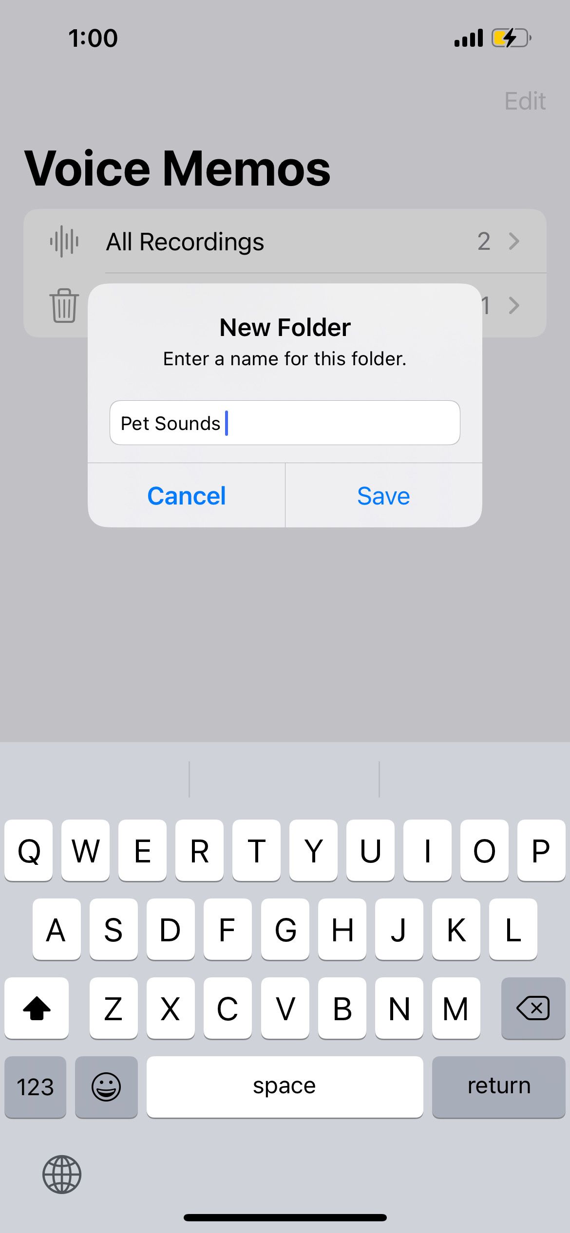 new folder in iphone voice memos