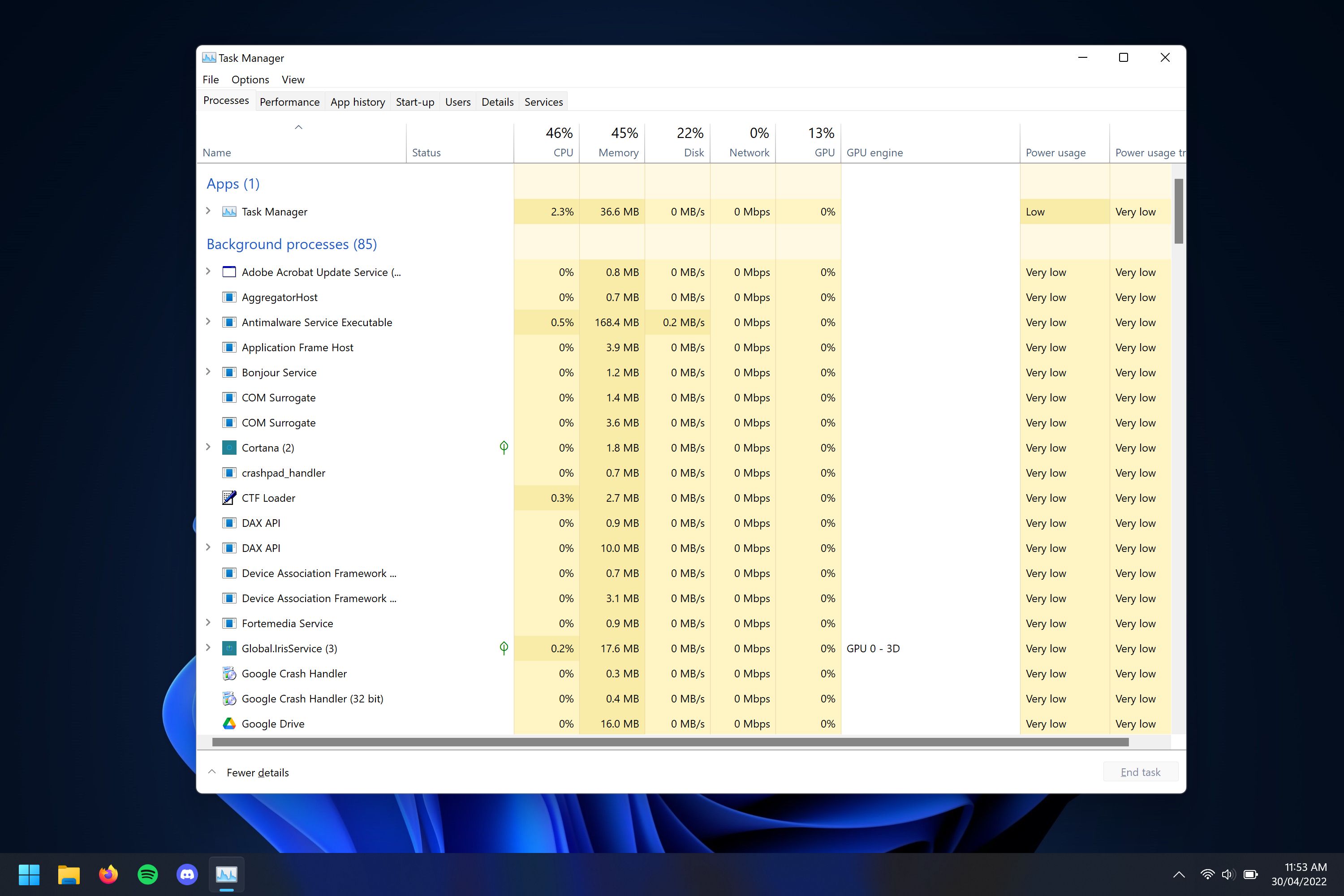 windows 11 desktop with task manager