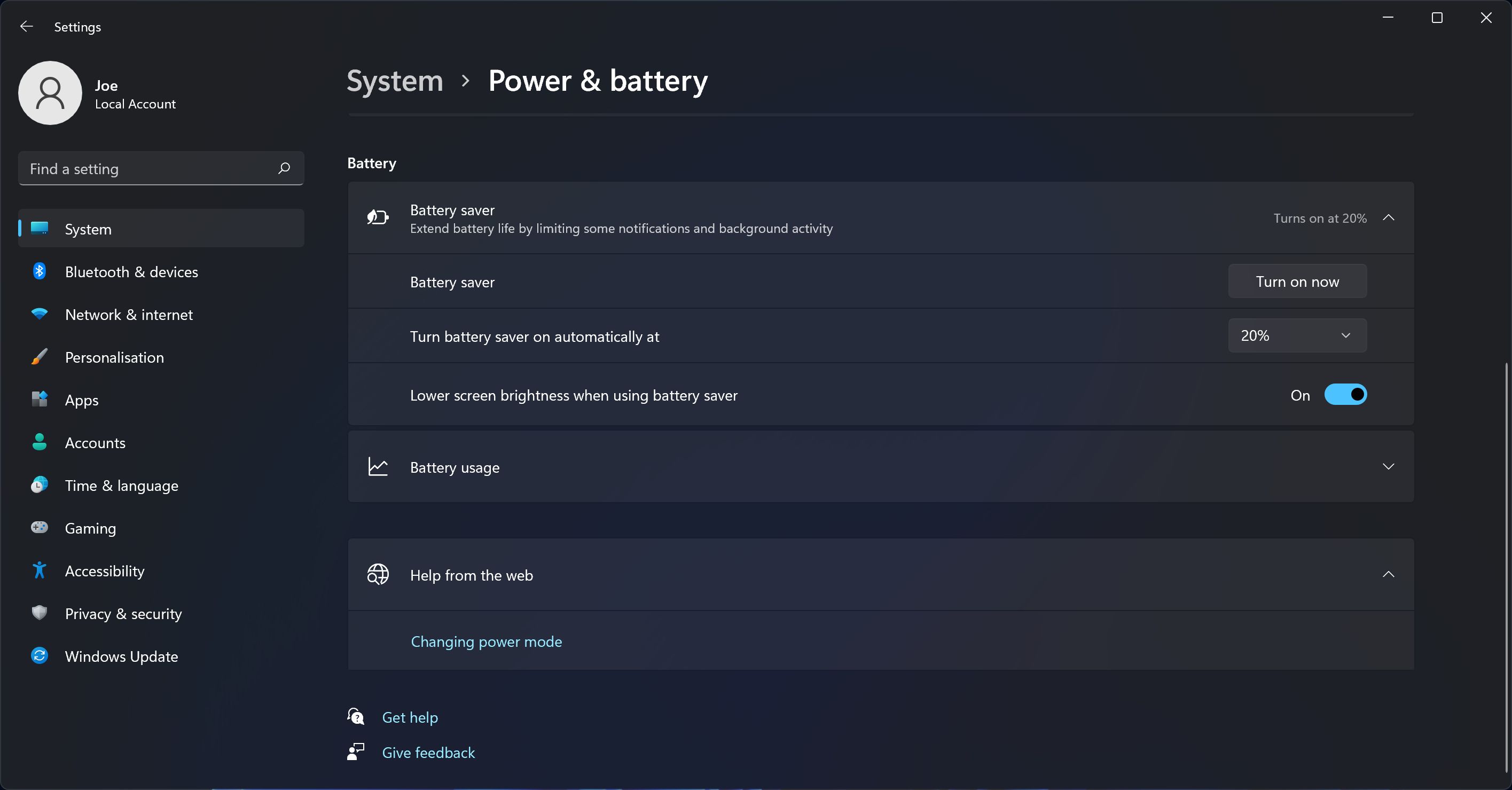 تنظیمات برق و باتری ویندوز 11