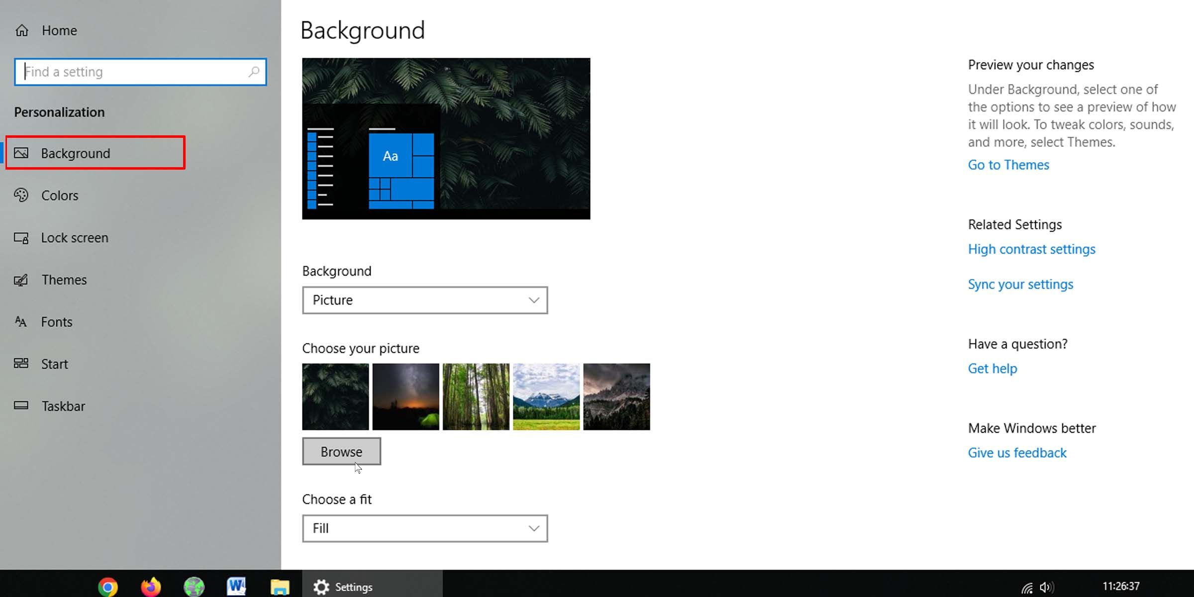 Windows 10 browse to select background image