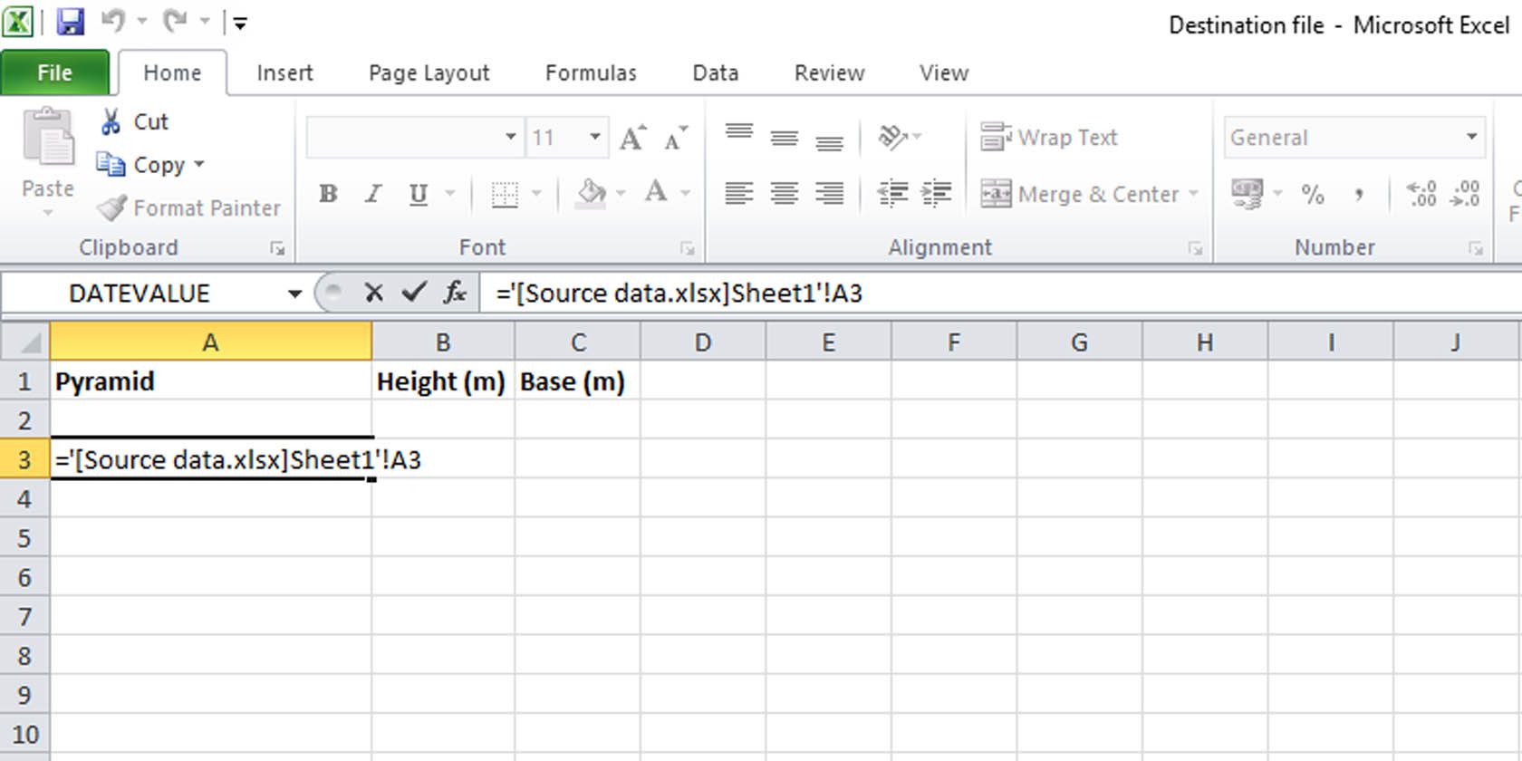 Corrected formula for importing data in Excel