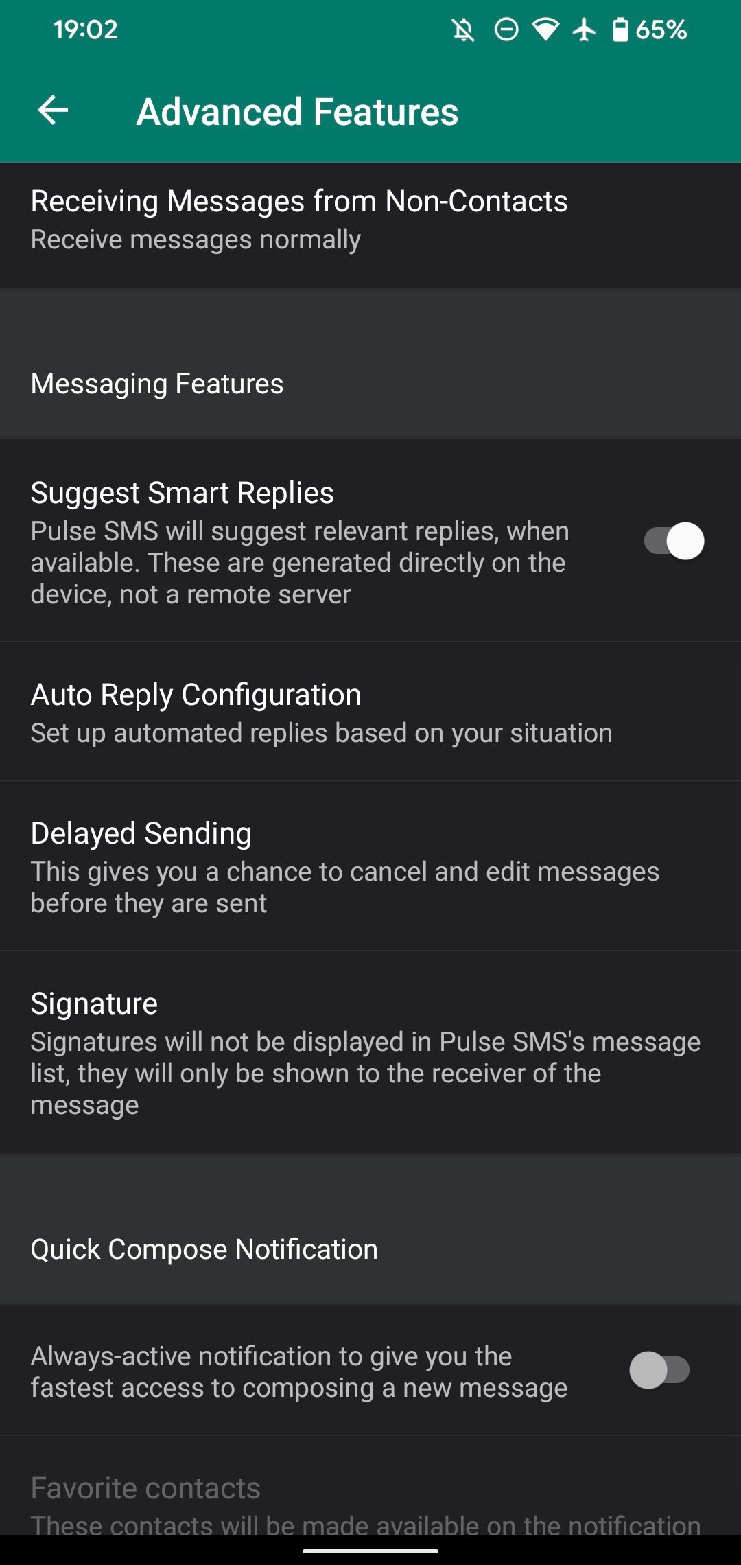 Pulse SMS Advanced Options Android 