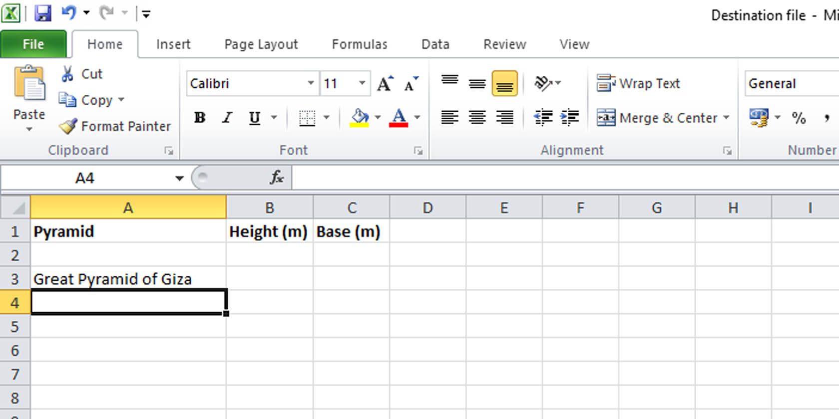 Excel data imported from source