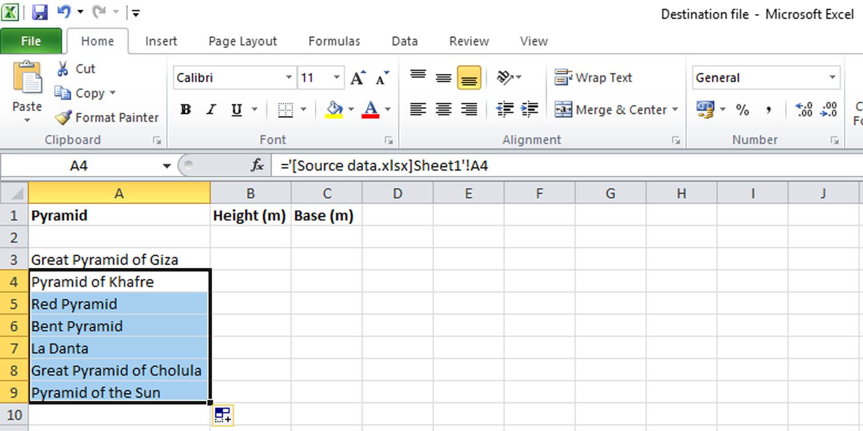 Drag to copy cells in Excel