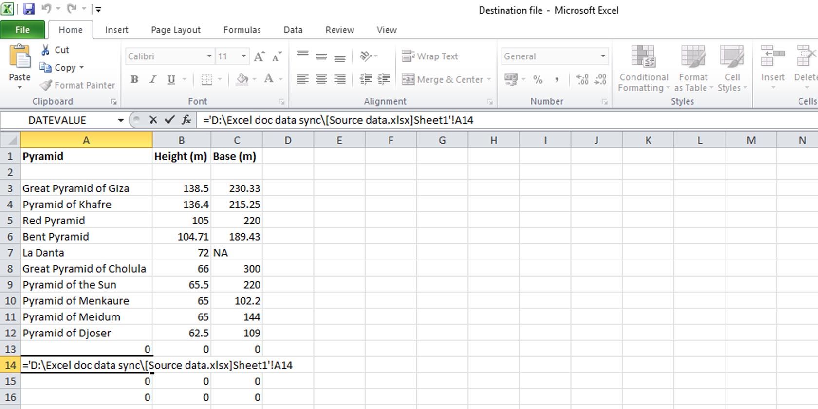 Expanded Excel data import formula