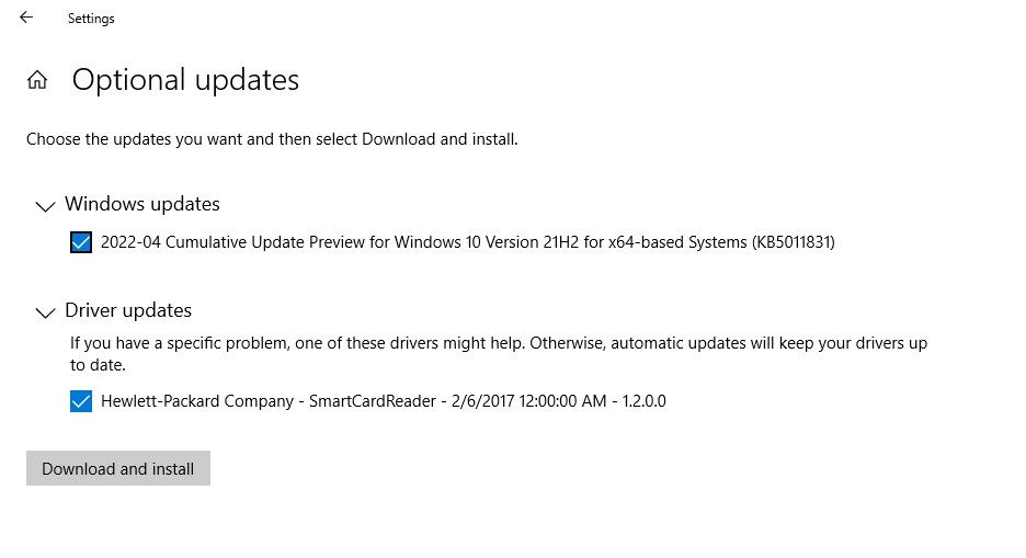 Installing Optional Updates in Windows 10