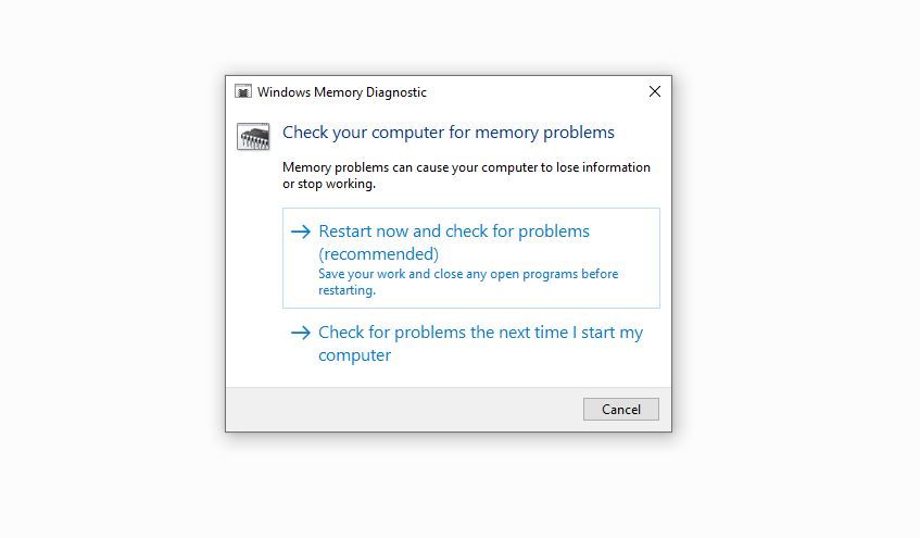 Running a Memory Diagnostic Test in Windows 10