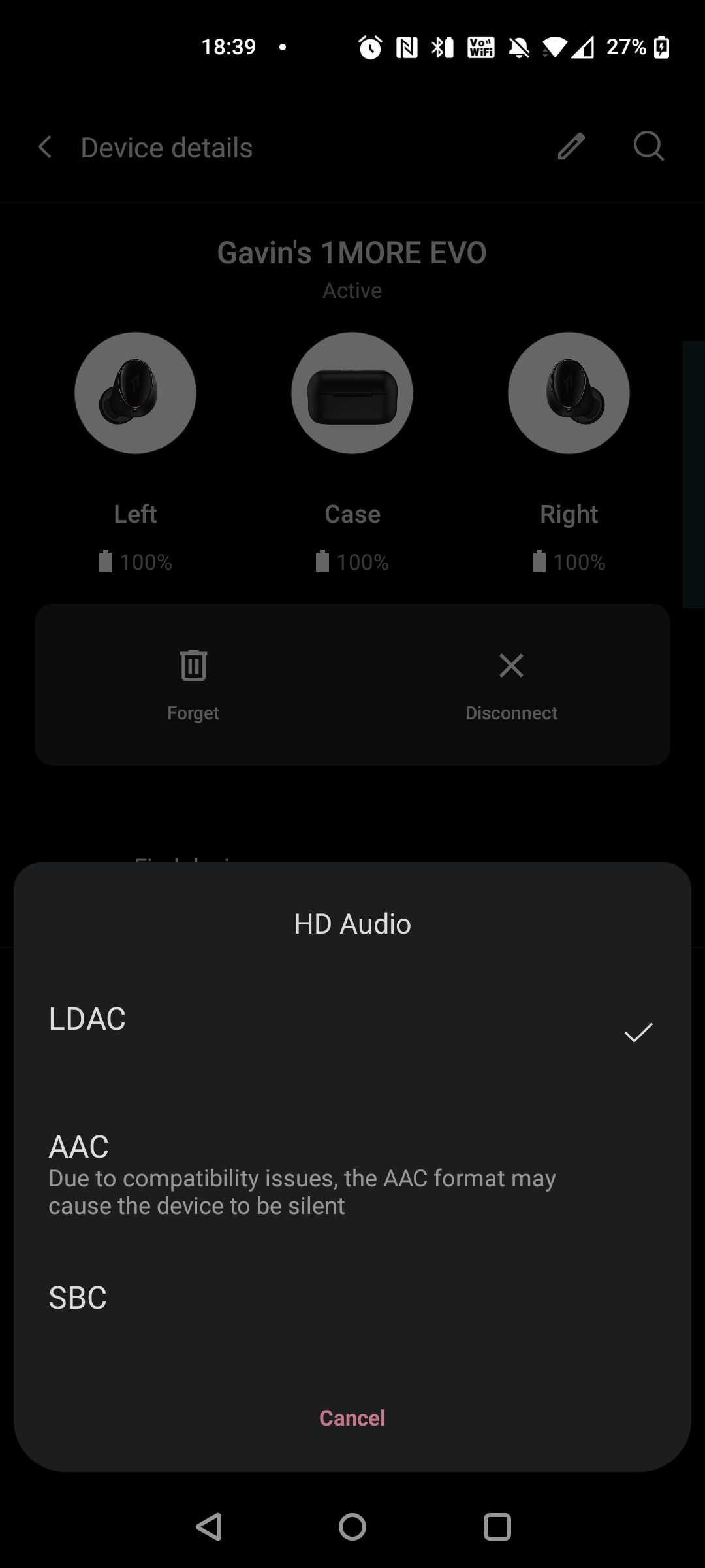 1more evo companion app switch to LDAC codec