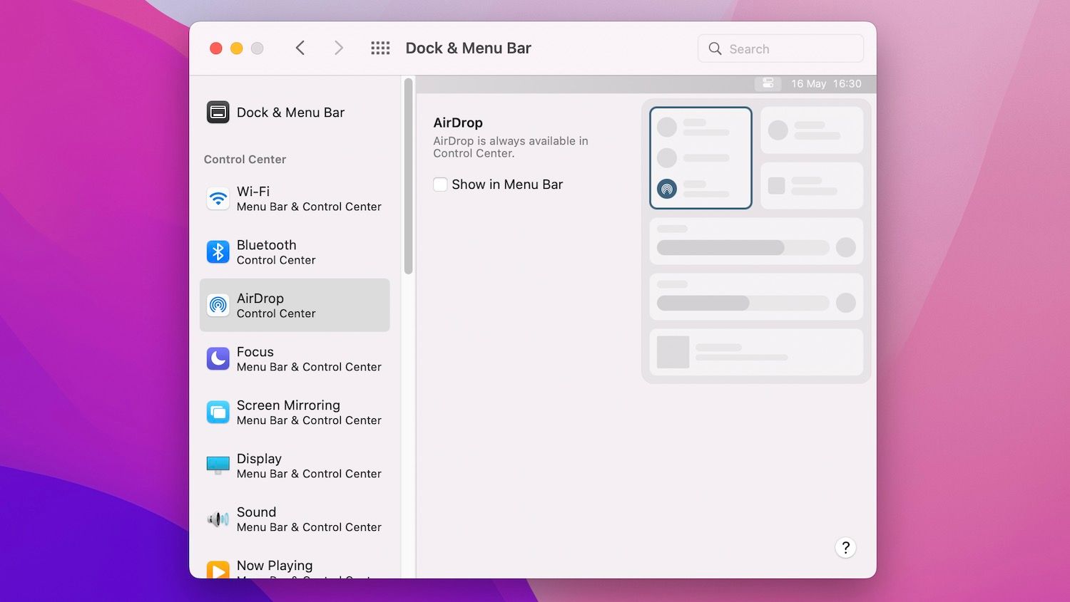 Removing a status icon via the System Preferences.
