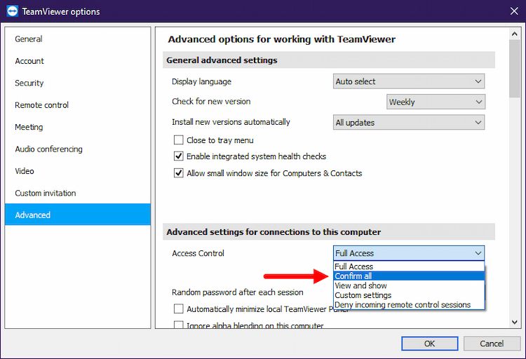 Access Control Options In TeamViewer