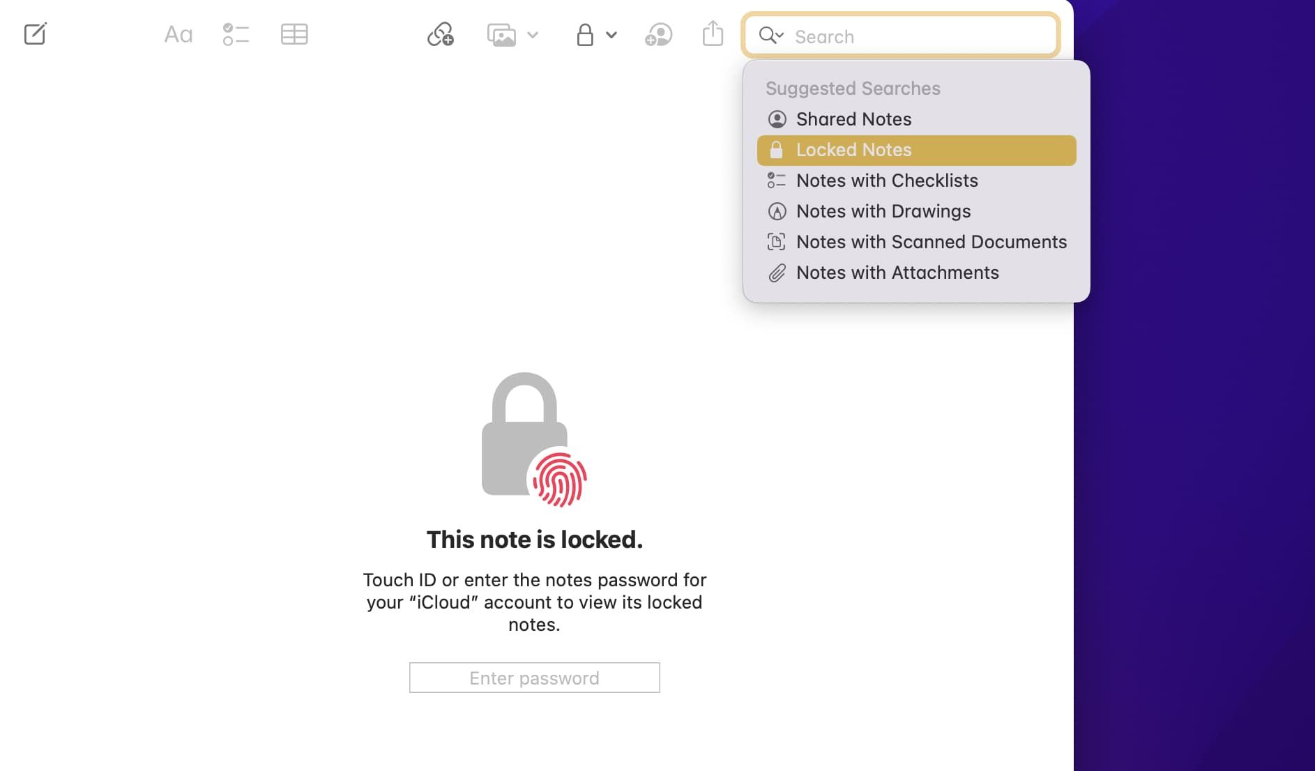 Access locked notes inside the Apple Notes app on Mac