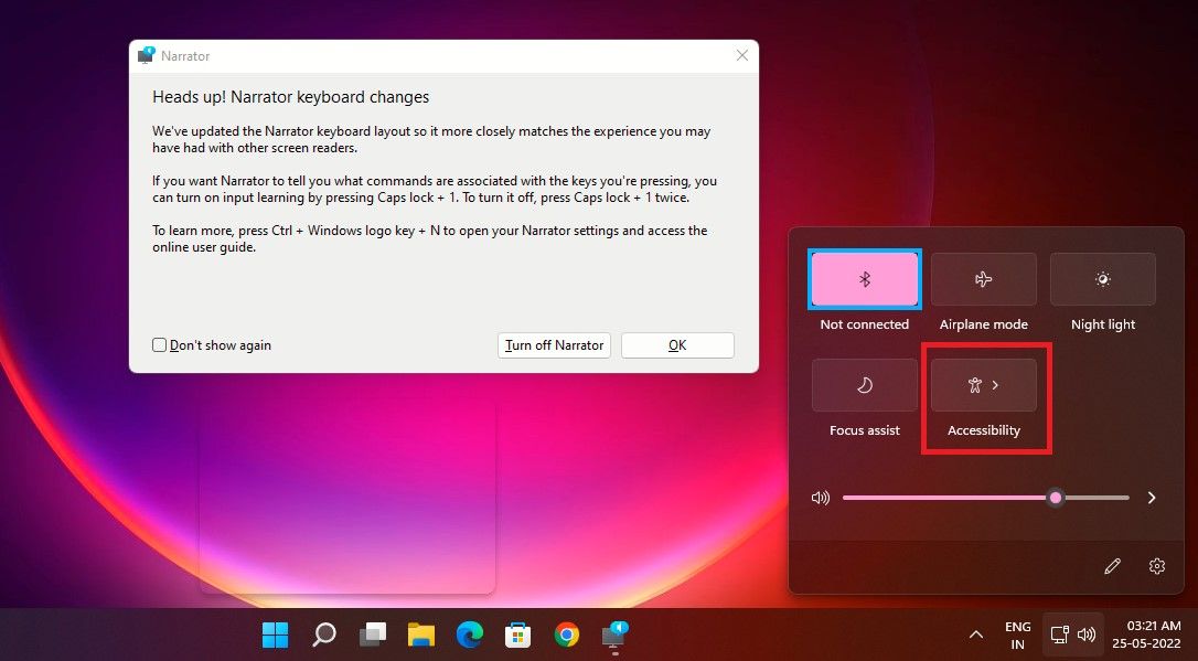 Narrator and Quick Settings on Windows 11 PC