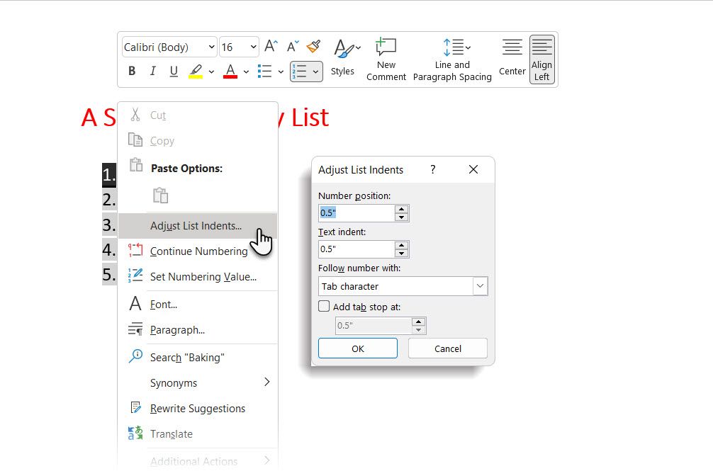 Adjust List Indent