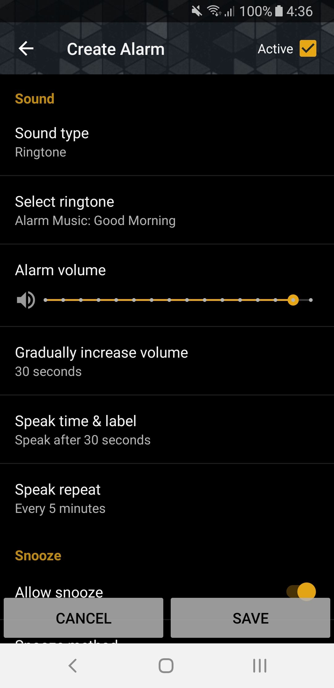Alarm Clock Beyond create alarm settings