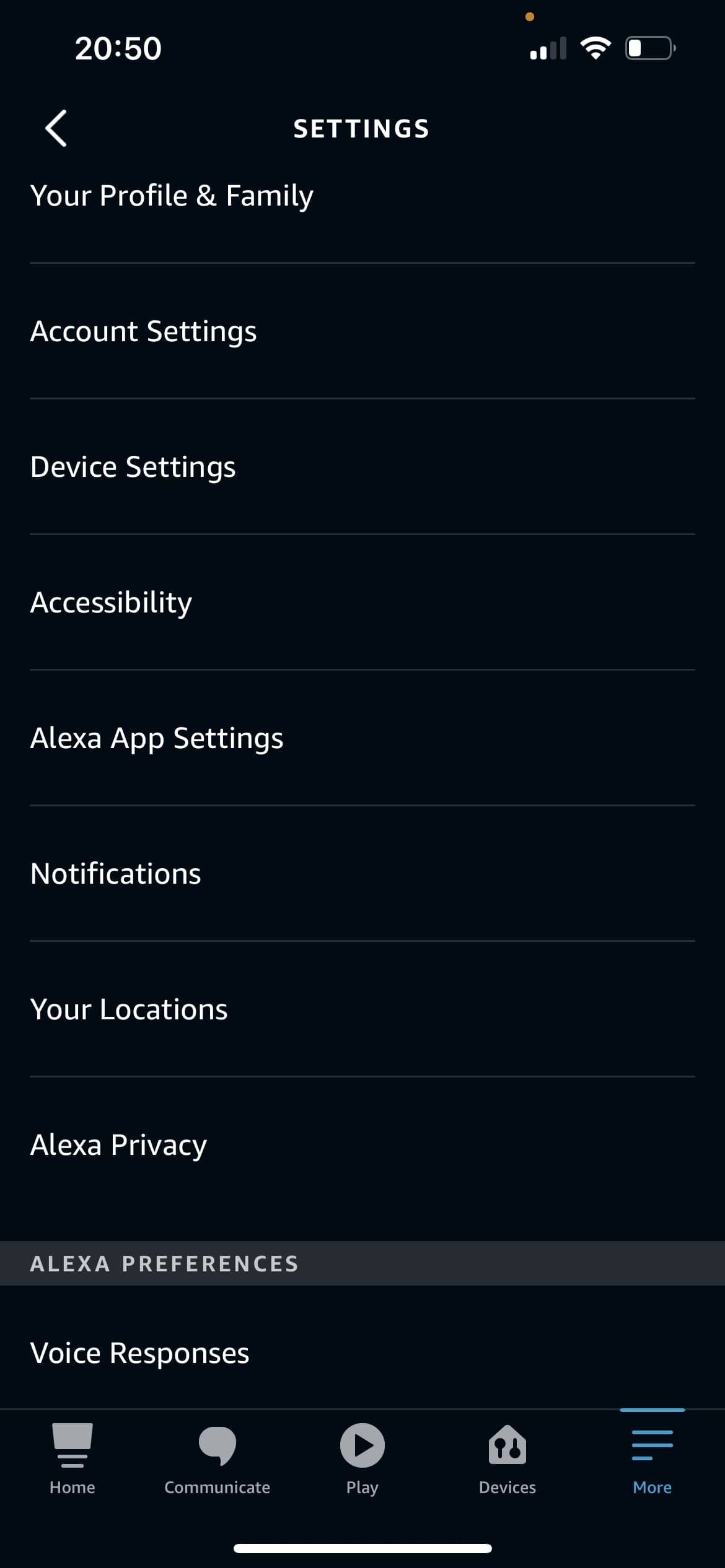 Alexa App Settings