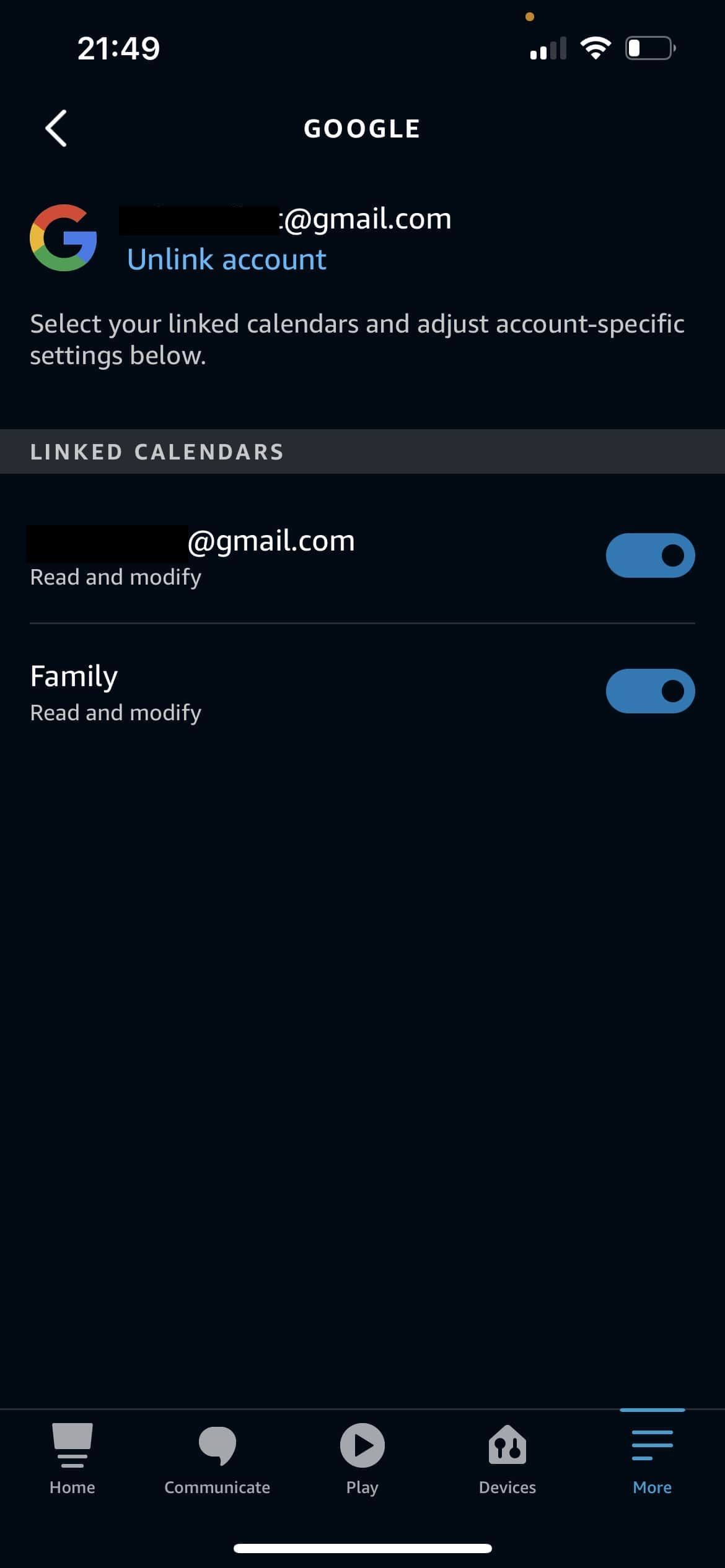 Alexa app calendar settings