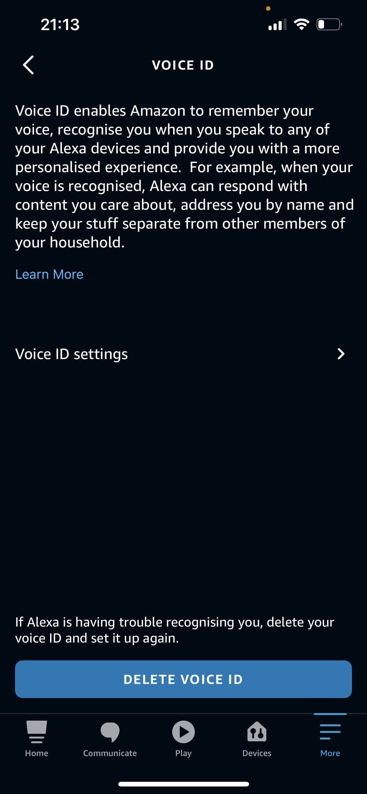 Alexa app voice ID