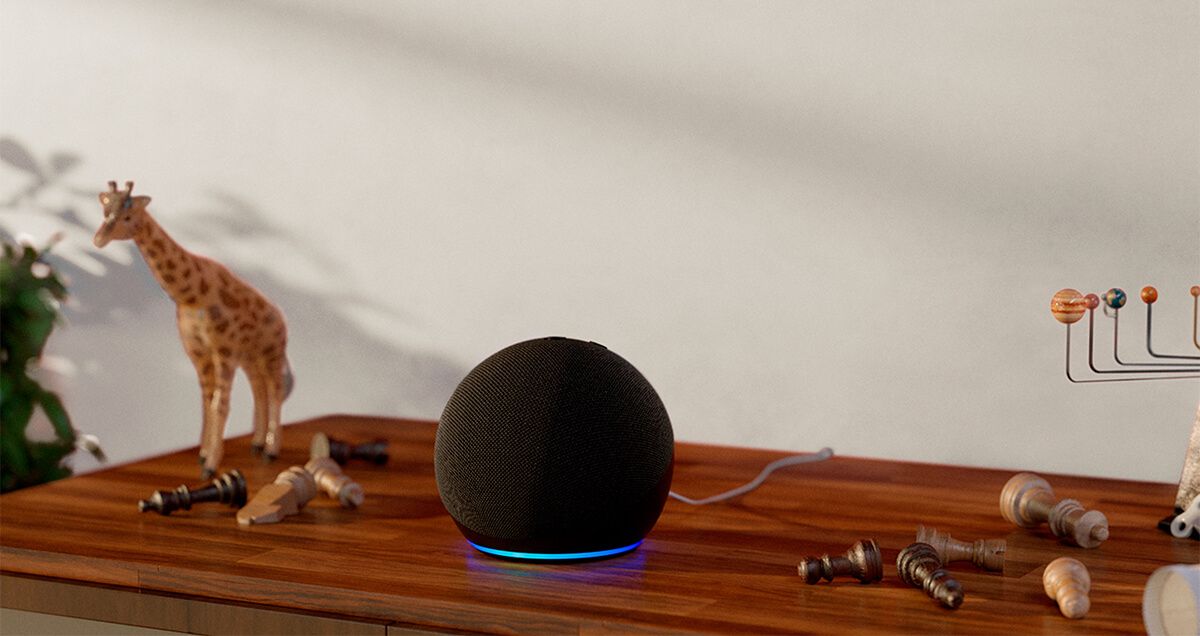 Amazon Echo Dot sitting on a table