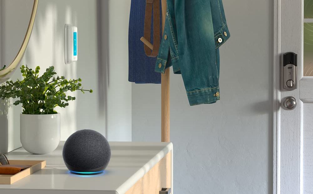Amazon Echo Dot by a door