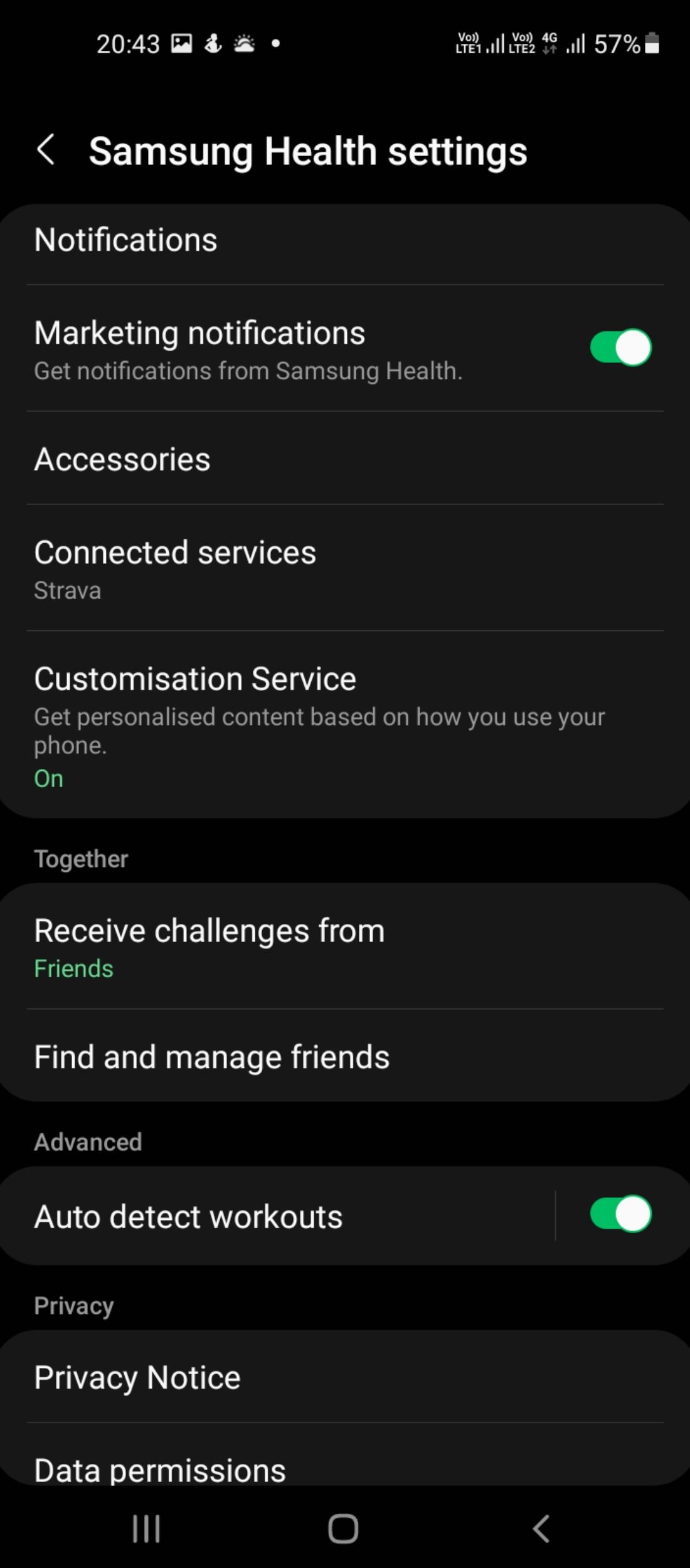 Connected services in Samsung Health