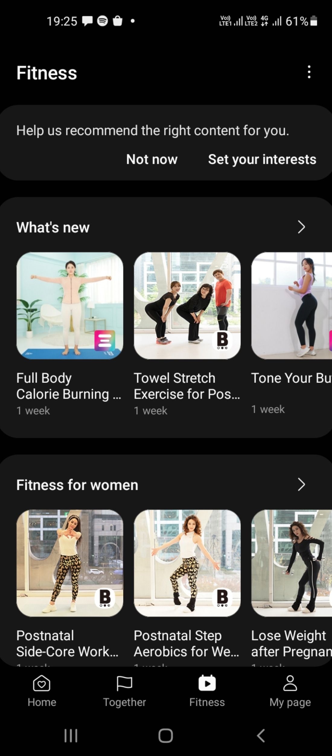 Types of workouts in Samsung Health
