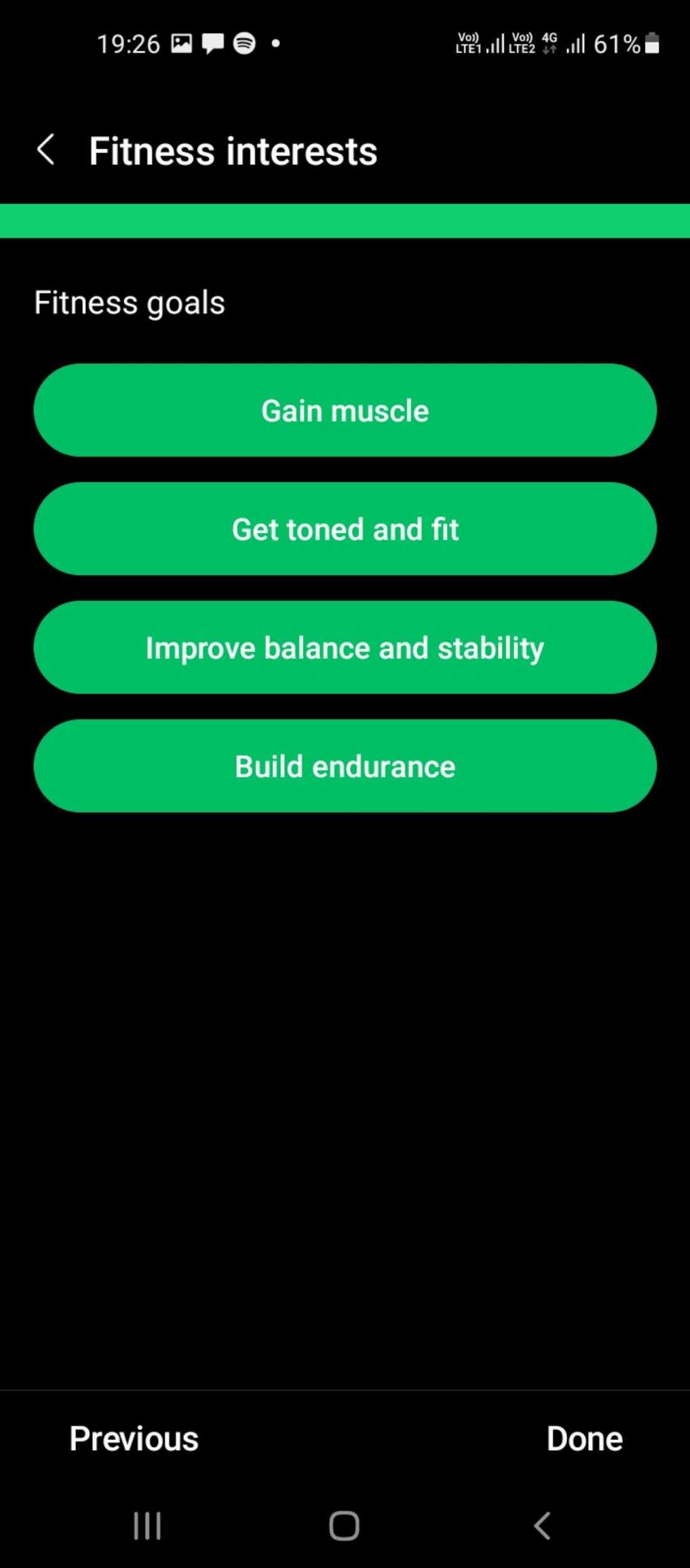 Difficulty levels of fitness workouts in Samsung Health