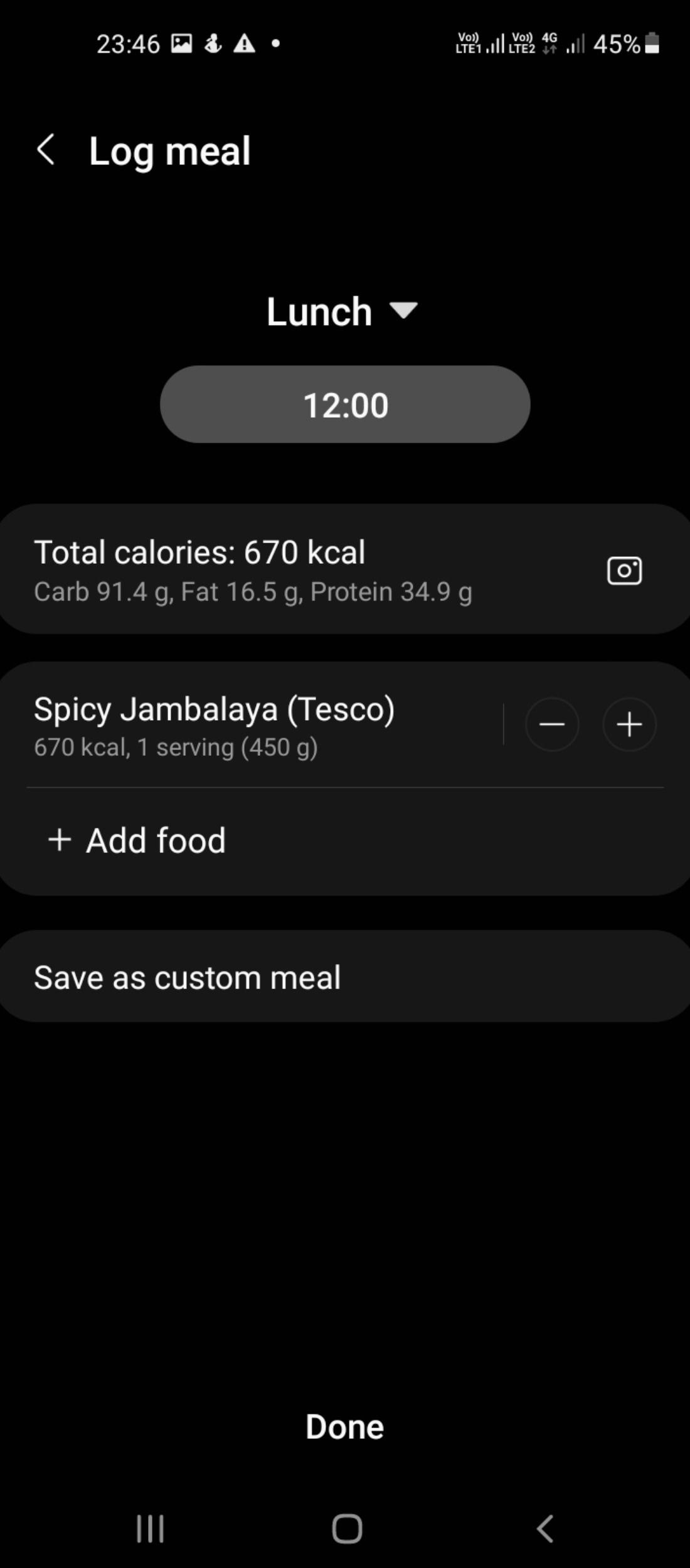 Log meals and servings in Samsung Health