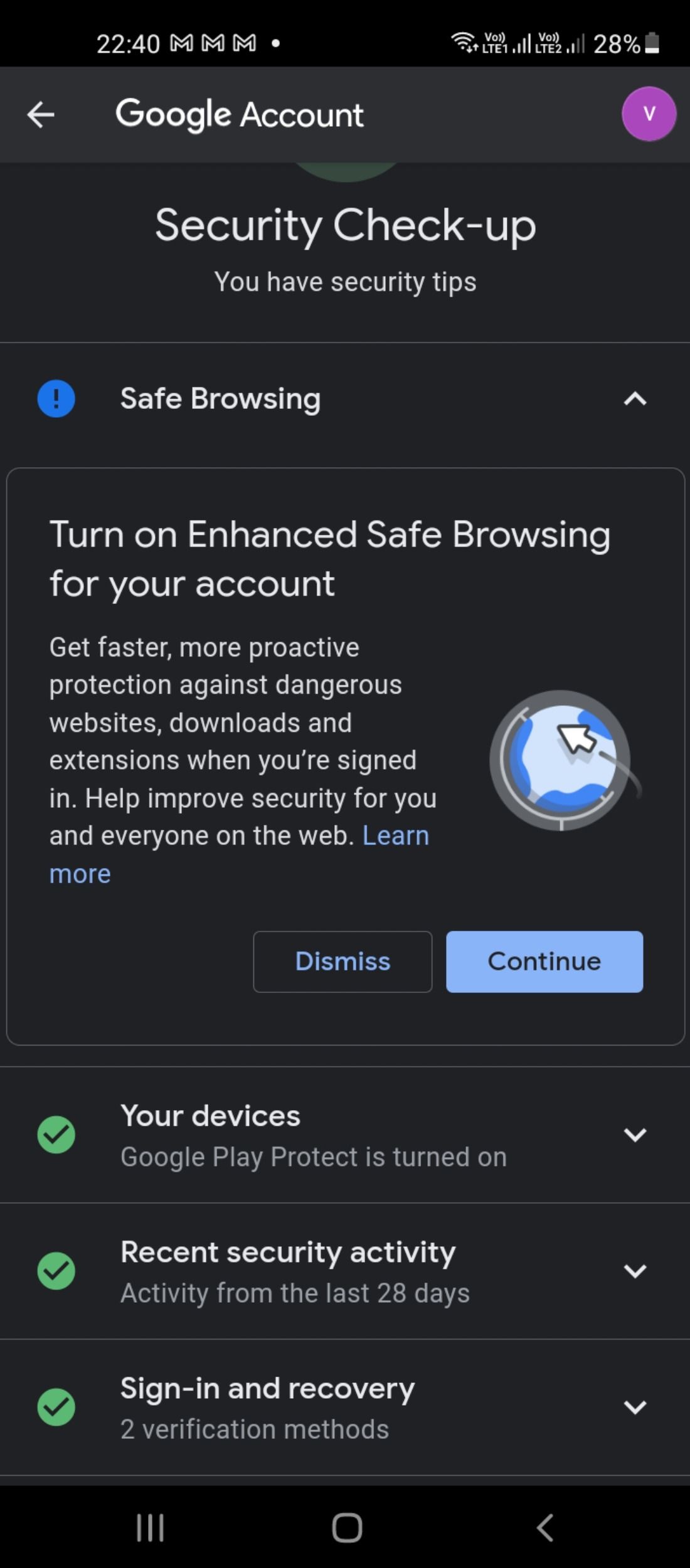 بررسی امنیت در حساب Google