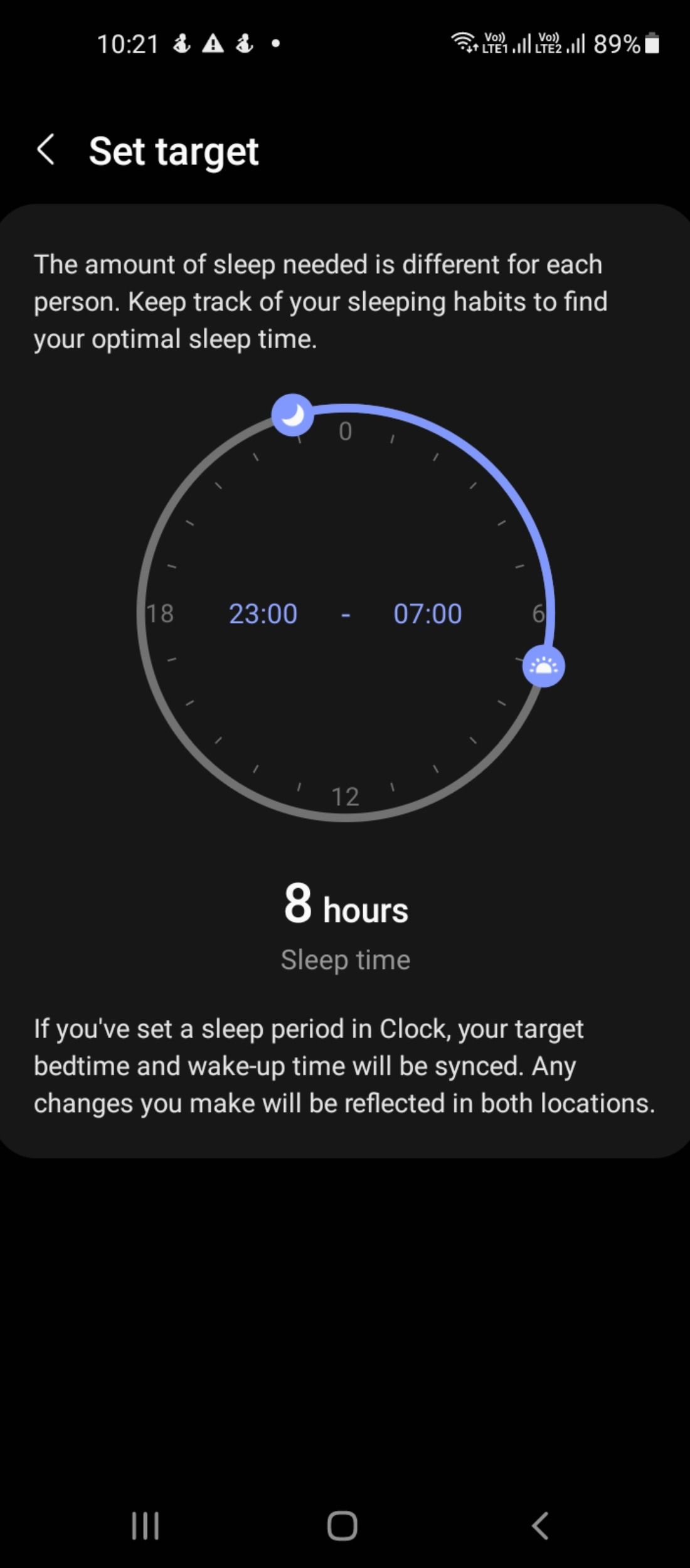 Setting sleep goals in Samsung Health