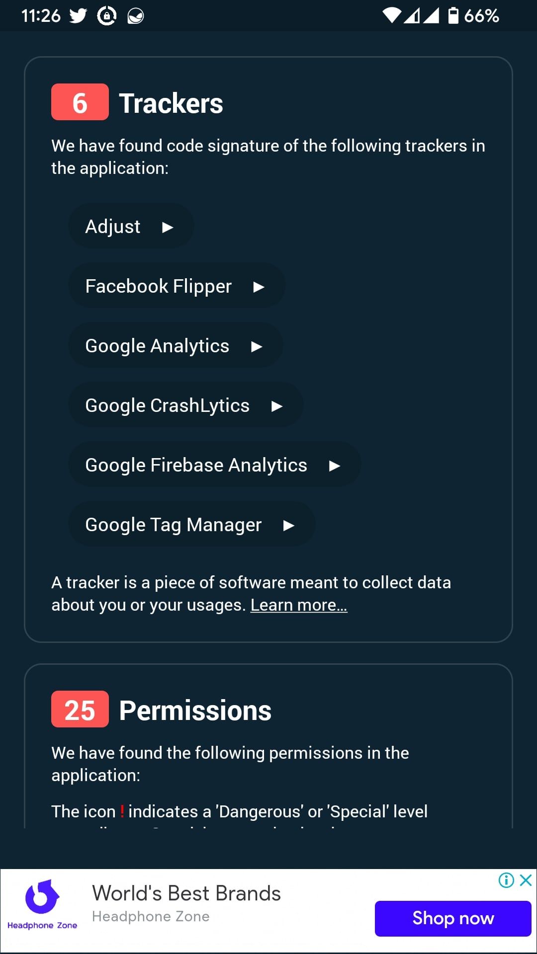 App Permission and Tracker Trackers List