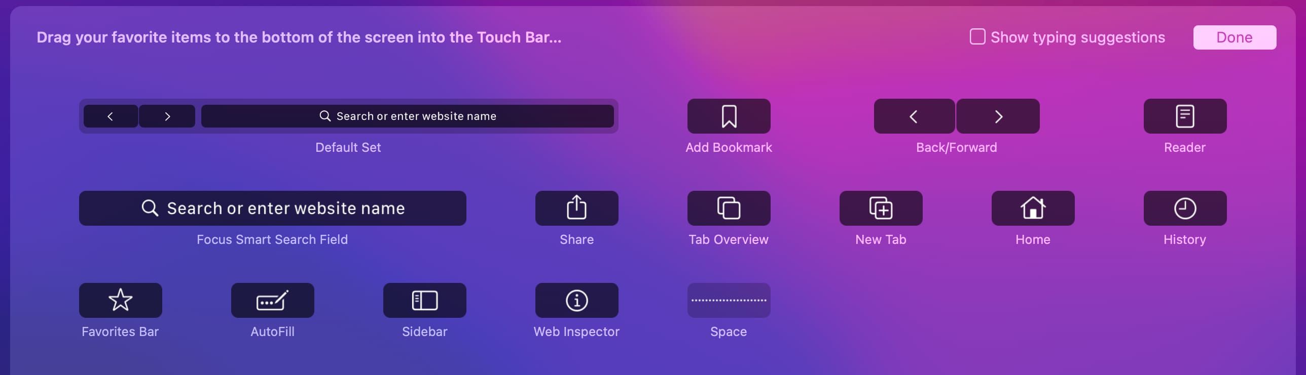 Customizing the Touch Bar shortcuts in Apple's Safari browser for the Mac on macOS Monterey