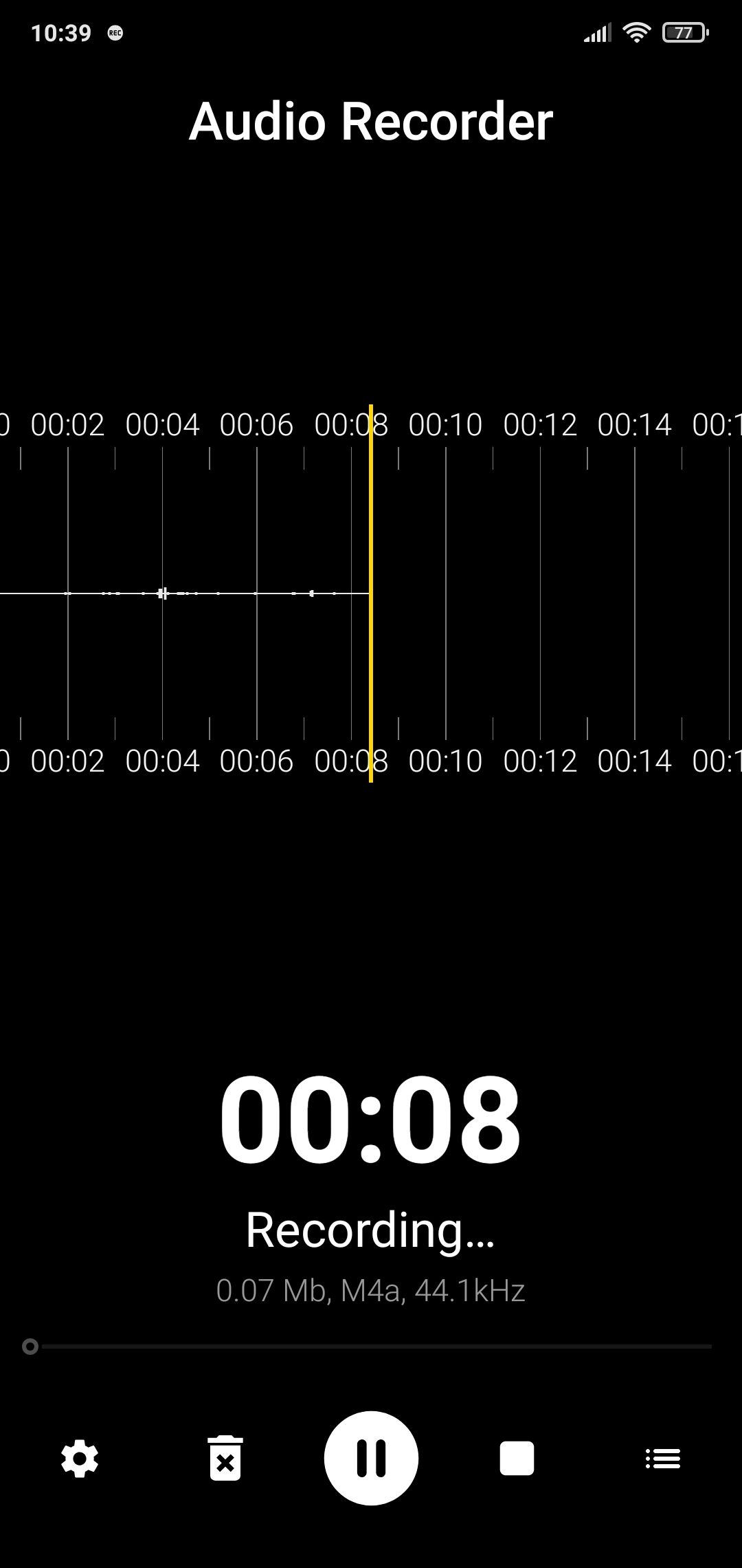 Screenshot of Audio Recorder interface when recording