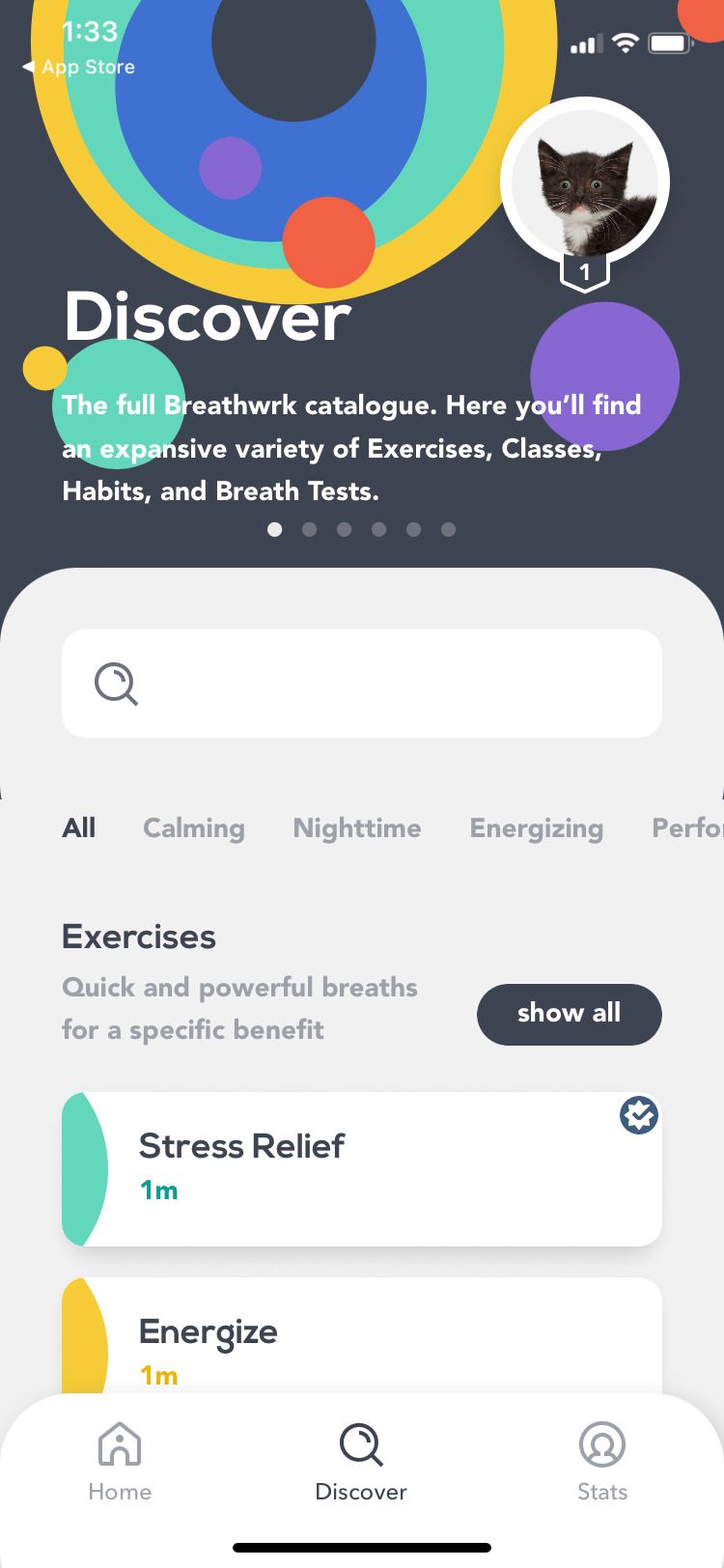 Breathwrk app Discover screen
