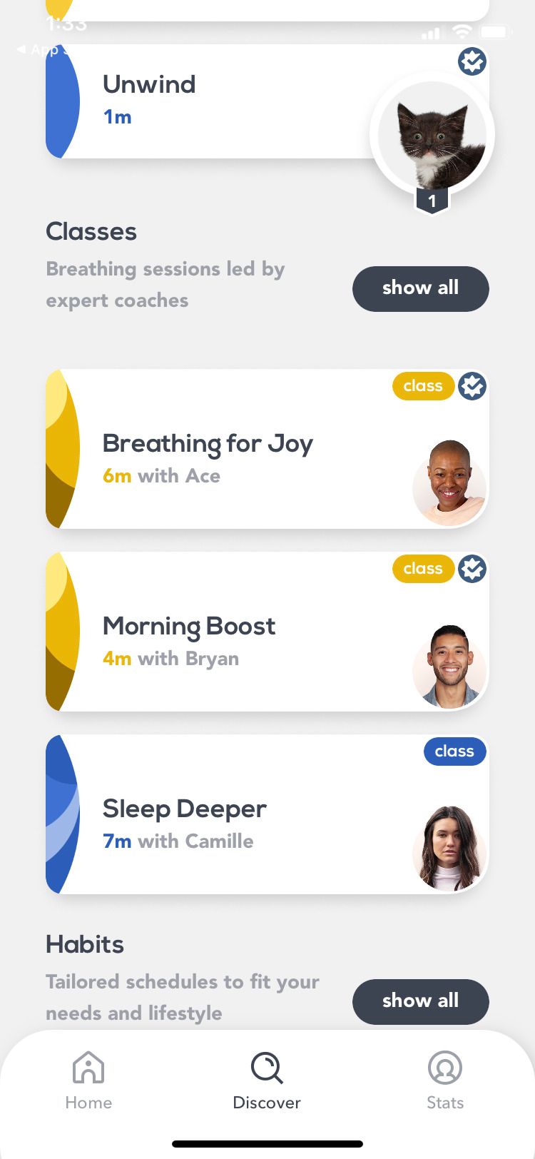 Breathwrk app classes screen