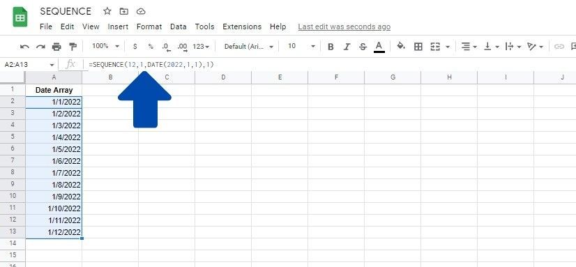 Building a date array in Google Sheets
